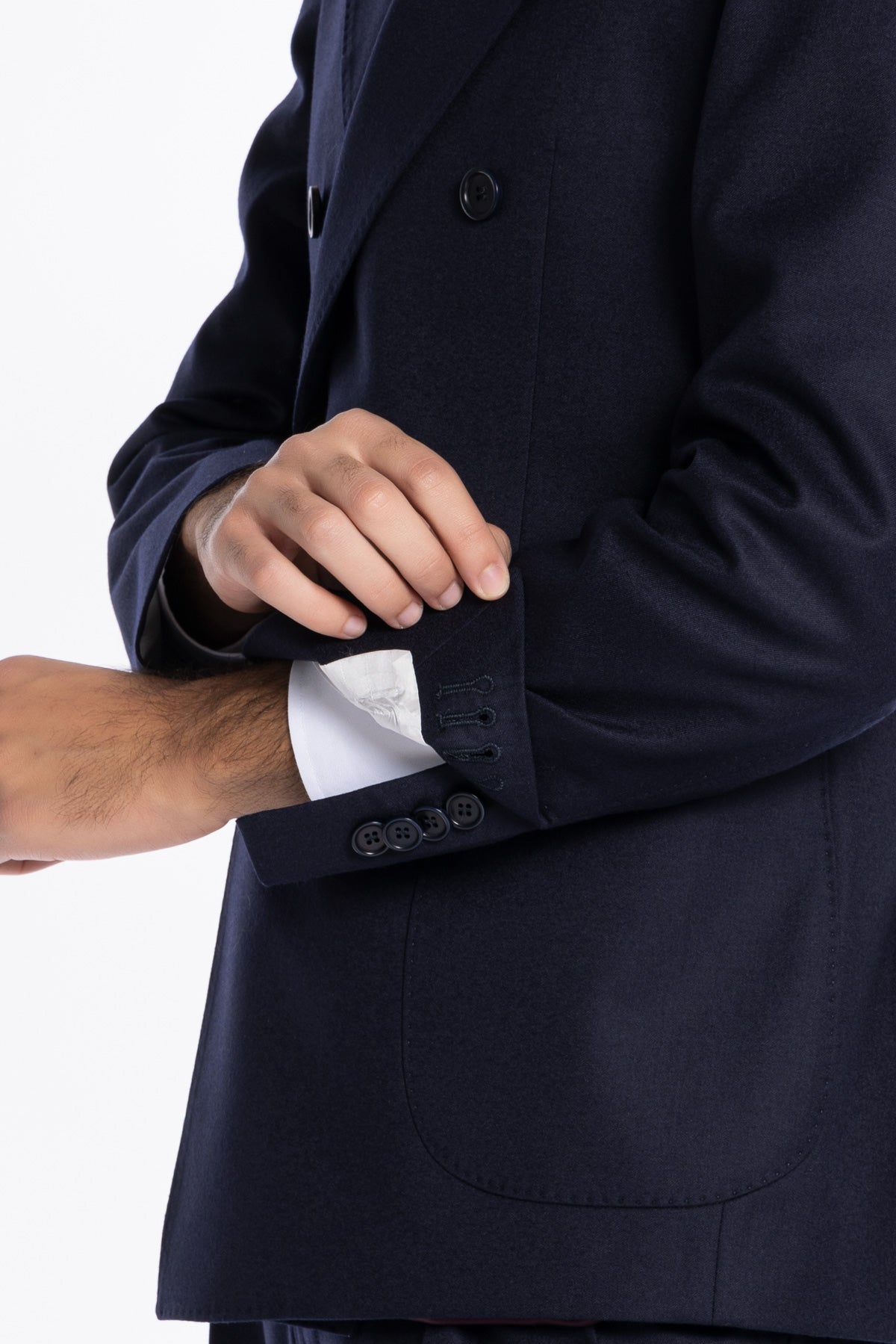Abito uomo Doppiopetto navy blu in lana Flanella Vitale Barberis Canonico slim fit rever largo sartoriale