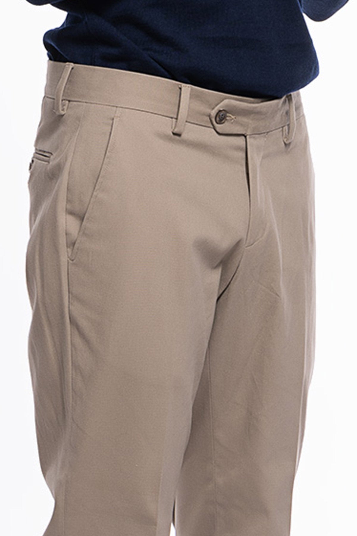 Pantalone uomo Beige tasca america in cotone slim fit con risvolto di 5cm