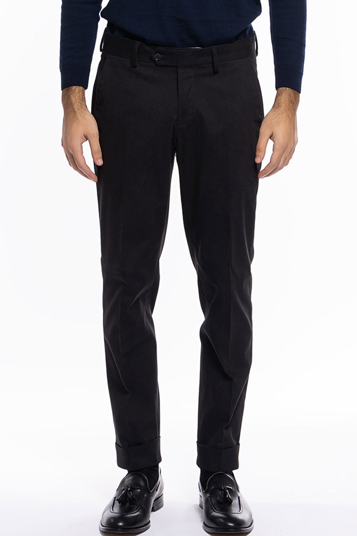 Pantalone uomo Nero tasca america in cotone slim fit con risvolto di 5cm