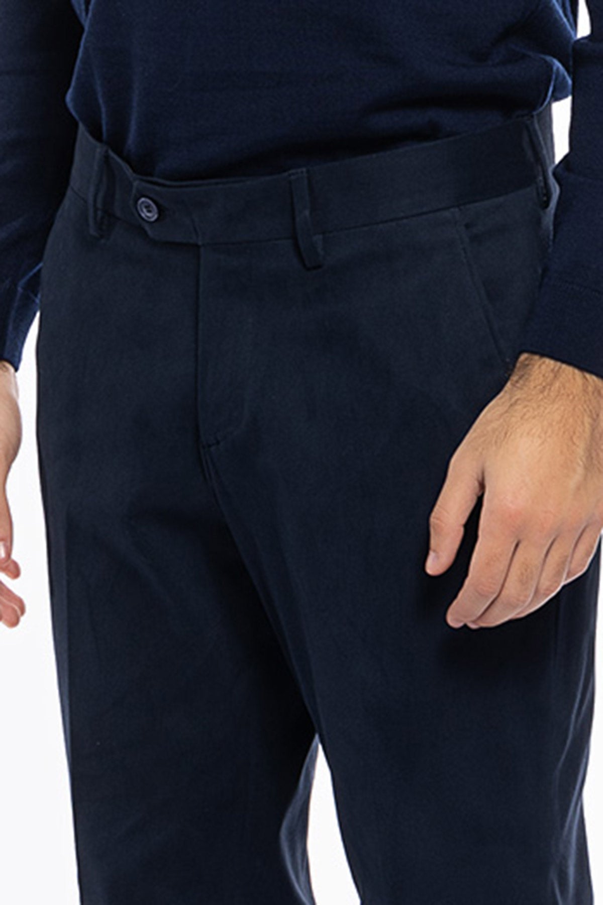 Pantalone uomo navy blu tasca america in cotone slim fit con risvolto di 5cm