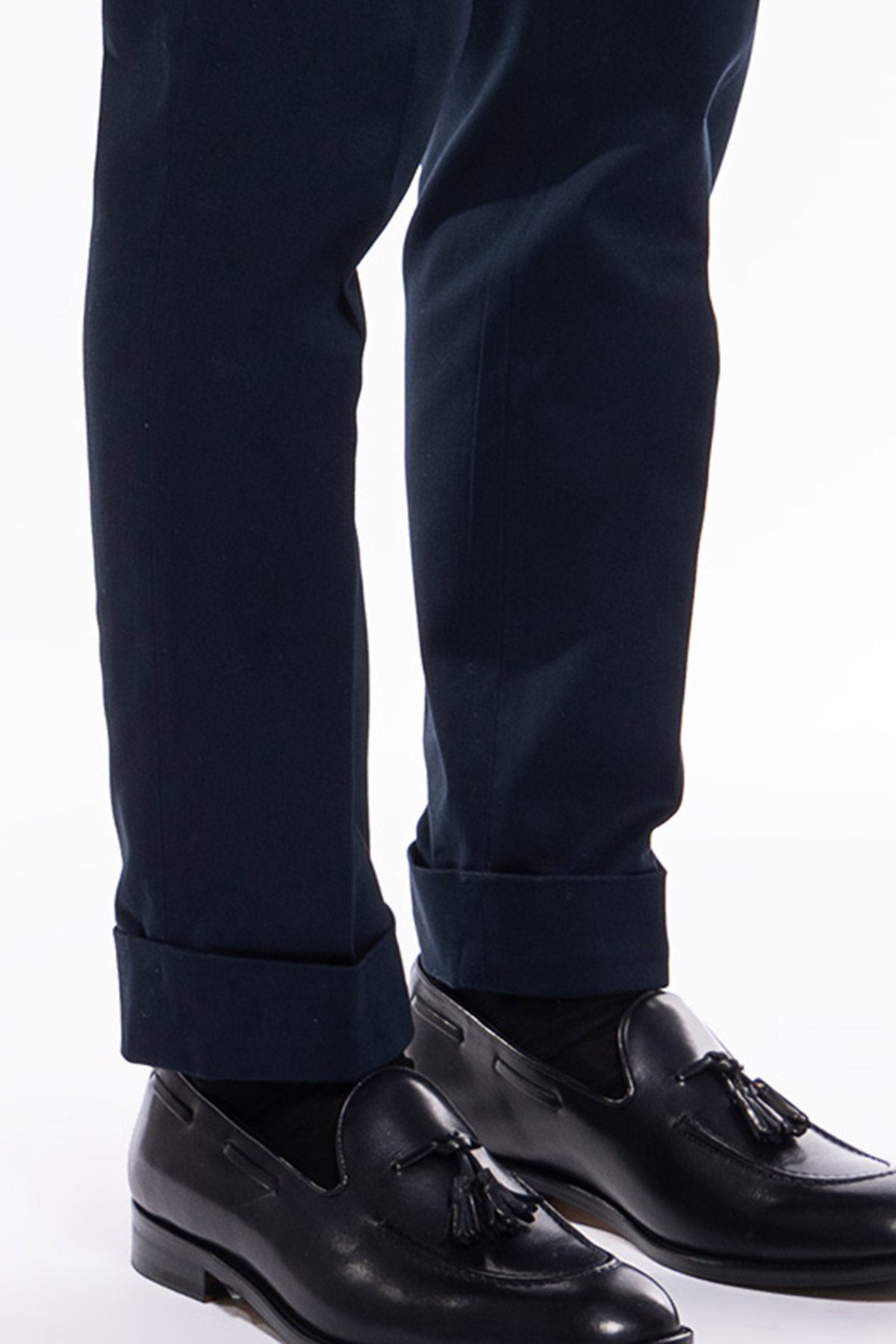 Pantalone uomo navy blu tasca america in cotone slim fit con risvolto di 5cm