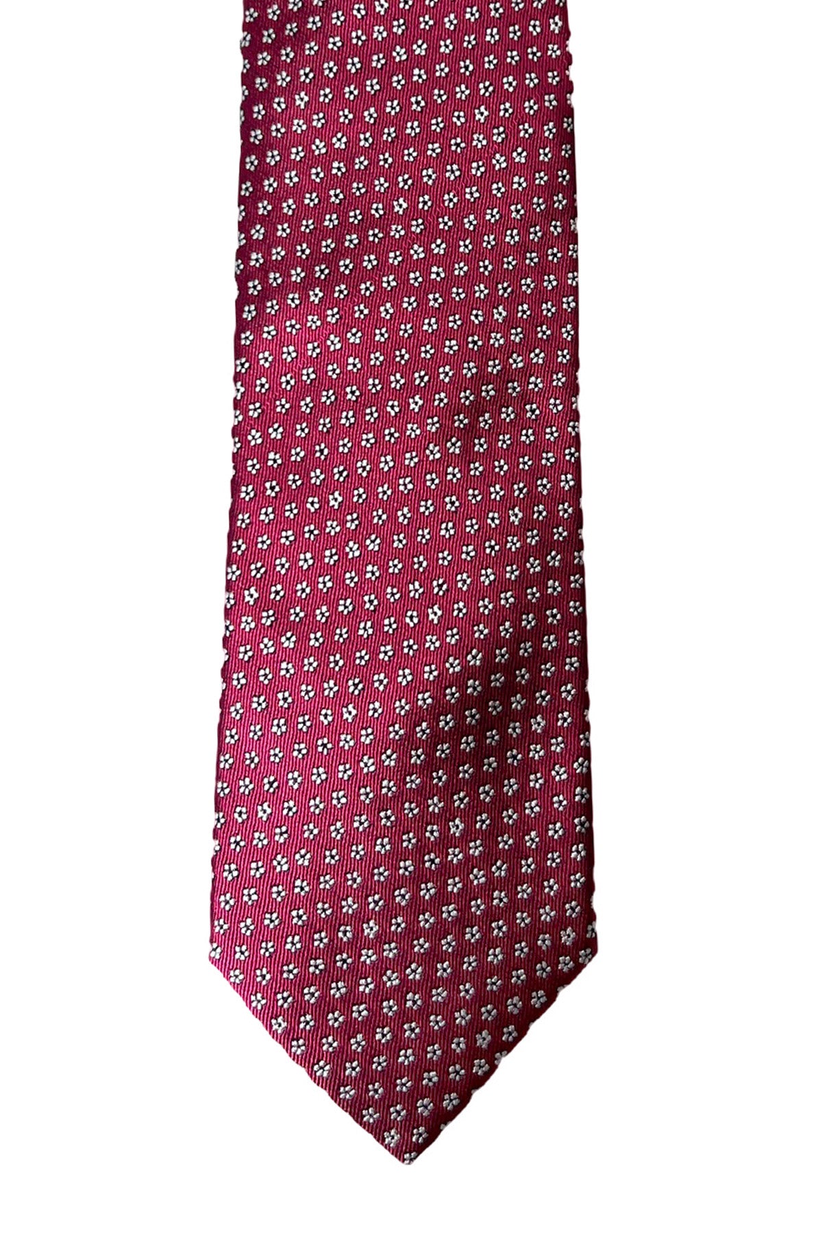 Cravatta uomo rossa fantasia fiorellini bianchi 9cm da cerimonia elegante pura seta
