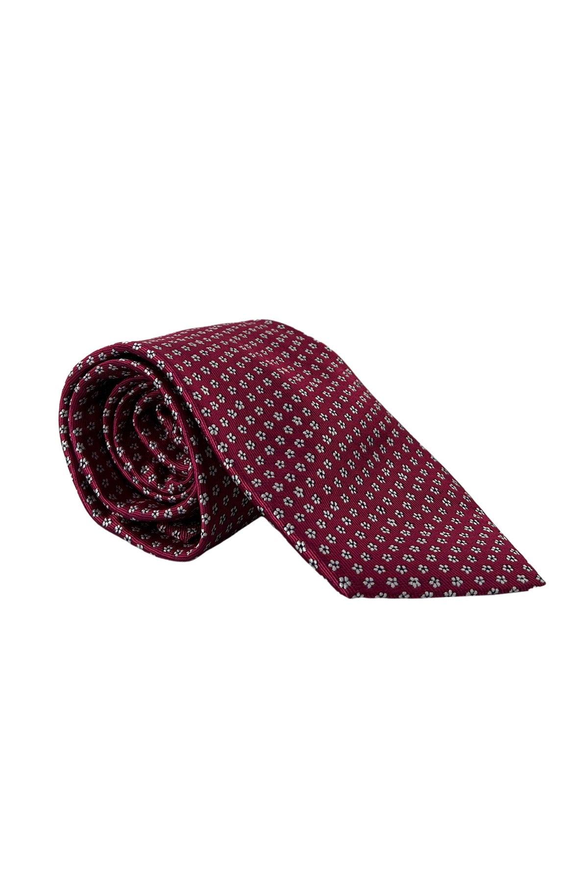 Cravatta uomo rossa fantasia fiorellini bianchi 9cm da cerimonia elegante pura seta