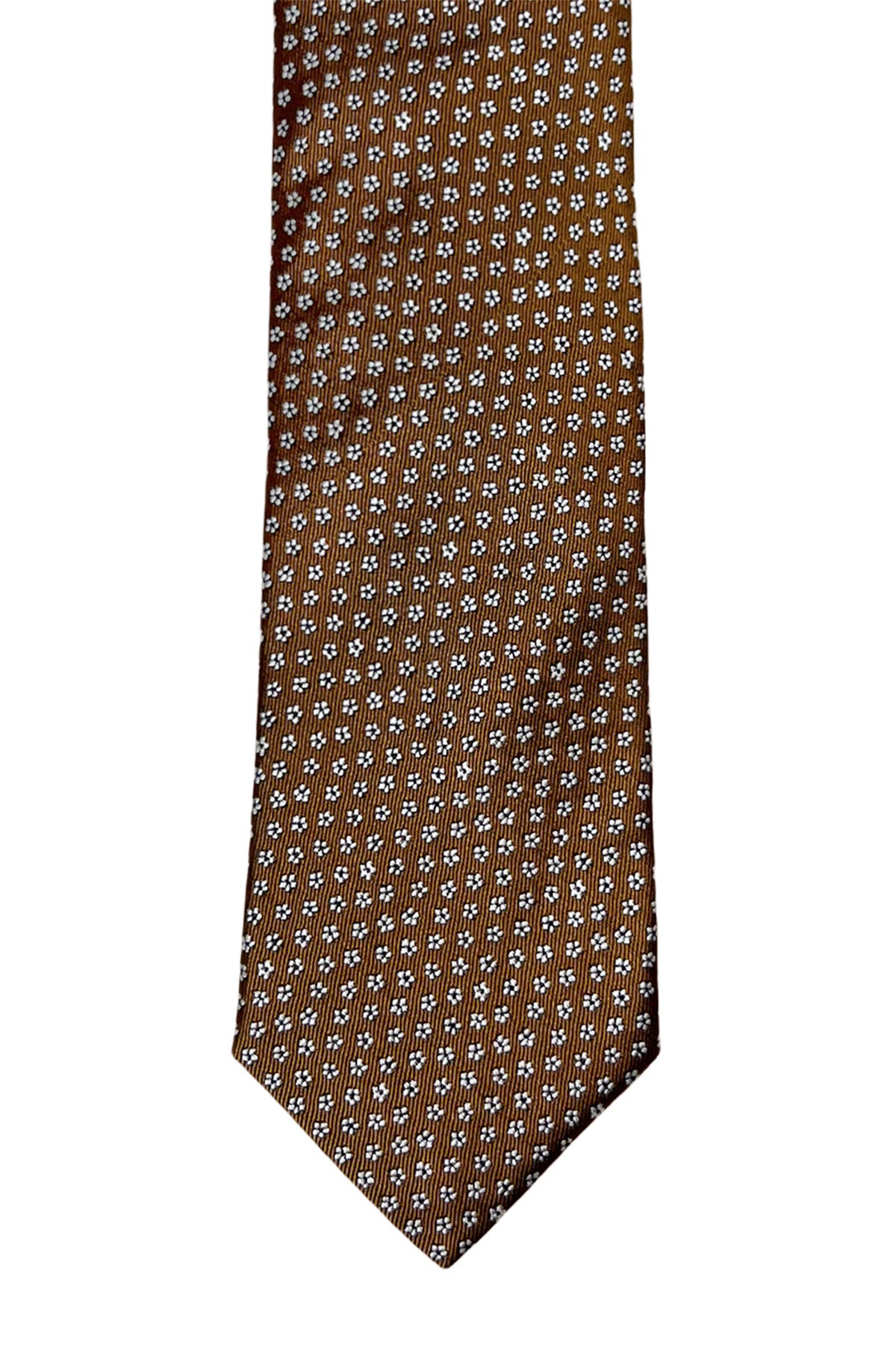 Cravatta uomo coccio fantasia fiorellini bianchi 9cm da cerimonia elegante pura seta