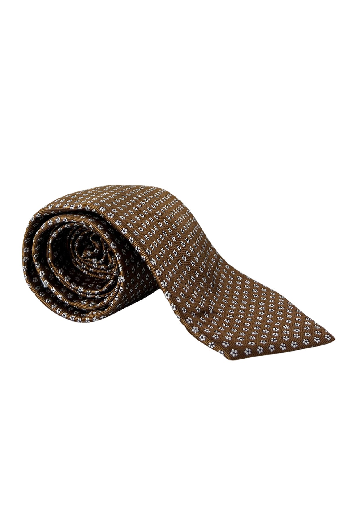 Cravatta uomo coccio fantasia fiorellini bianchi 9cm da cerimonia elegante pura seta