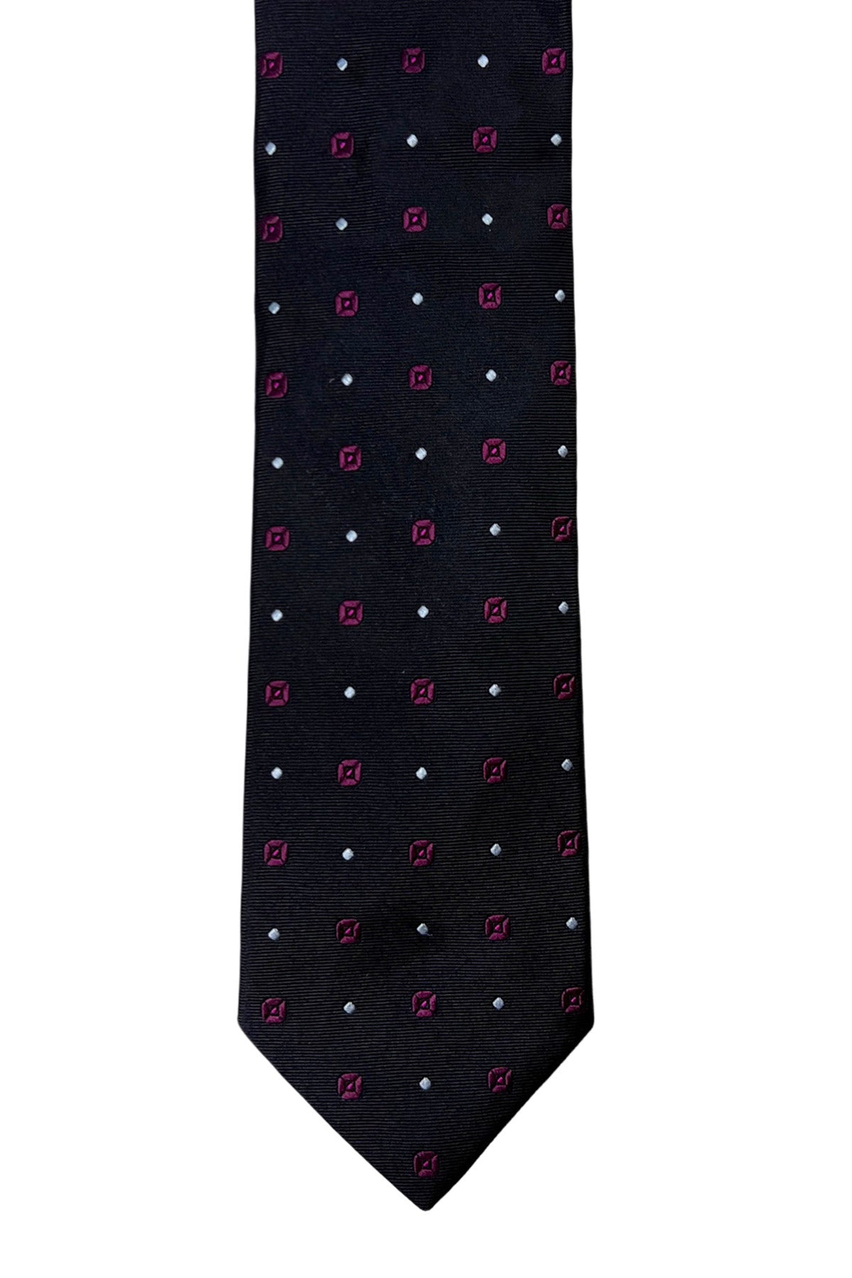 Cravatta uomo nera fantasia bordeaux bianca 9cm da cerimonia elegante pura seta