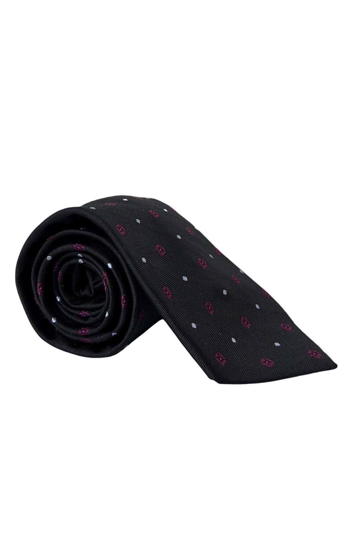 Cravatta uomo nera fantasia bordeaux bianca 9cm da cerimonia elegante pura seta