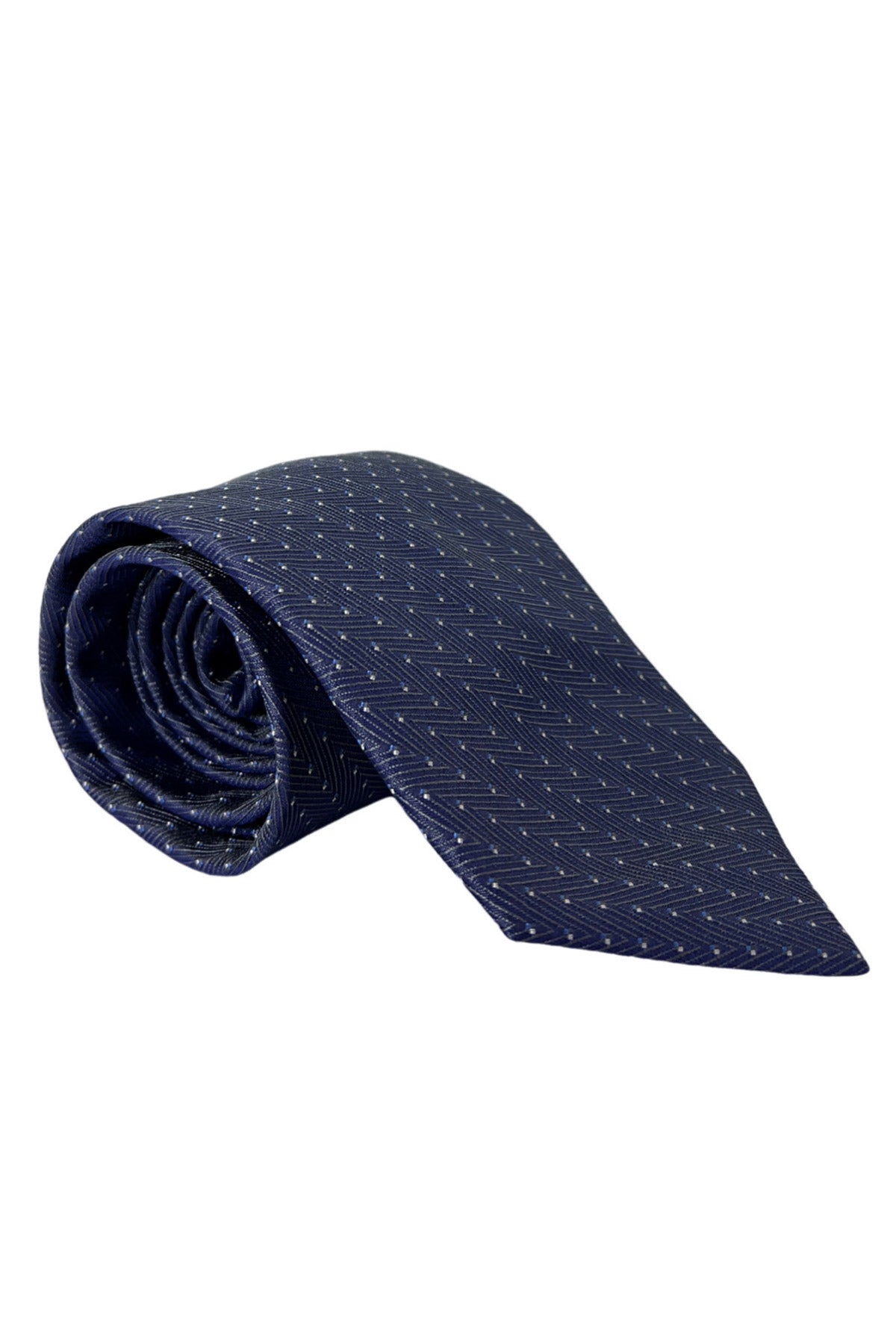 Cravatta uomo color denim fantasia pois bianchi e celesti 9cm da cerimonia elegante pura seta