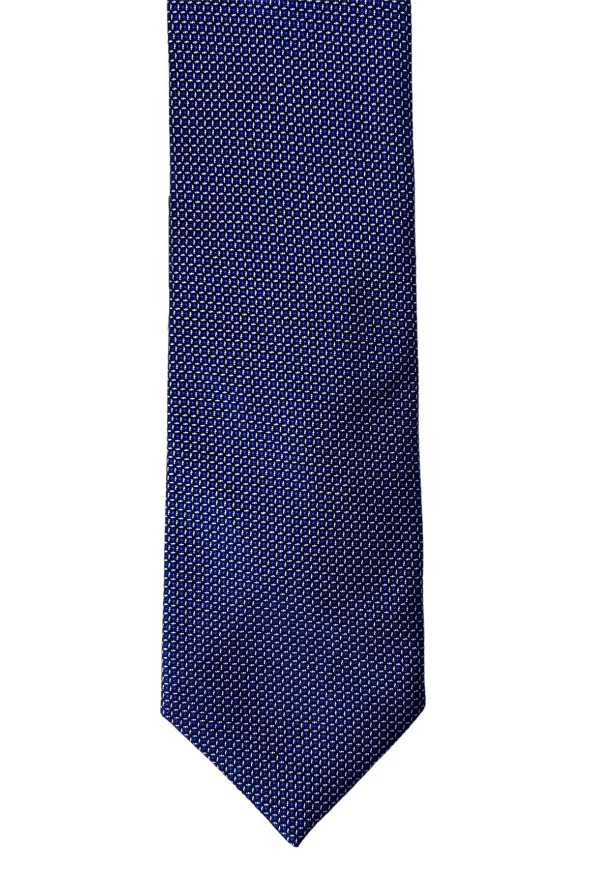Cravatta uomo bluette fantasia quadri bianchi piccoli 9cm da cerimonia elegante pura seta