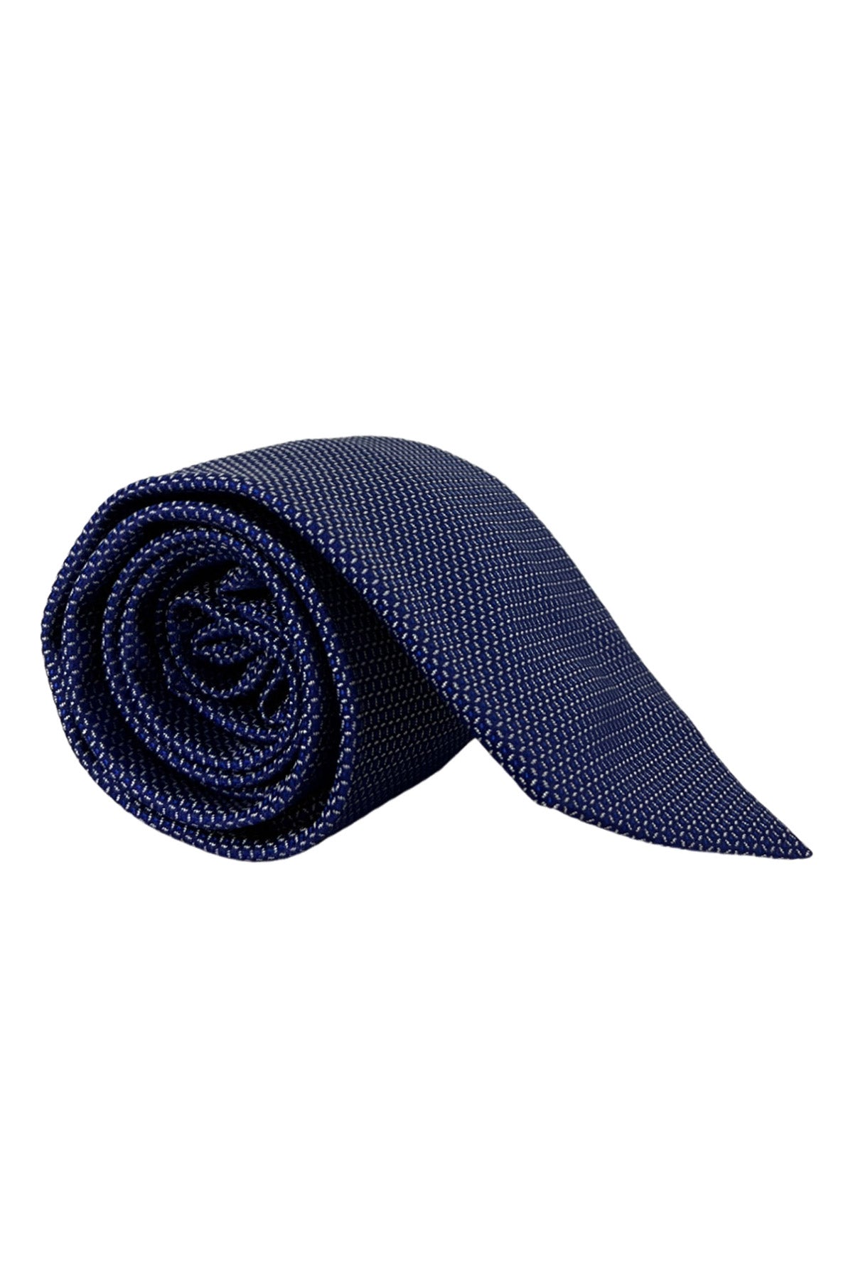 Cravatta uomo bluette fantasia quadri bianchi piccoli 9cm da cerimonia elegante pura seta