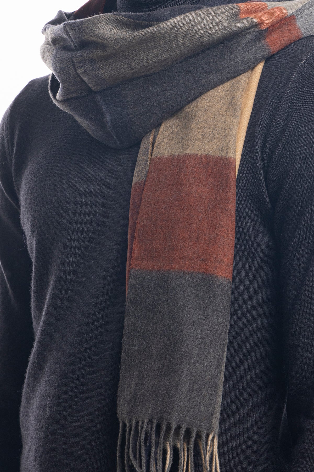 Sciarpa uomo invernale effetto lana cashmere Marrone fantasia quadri multicolor