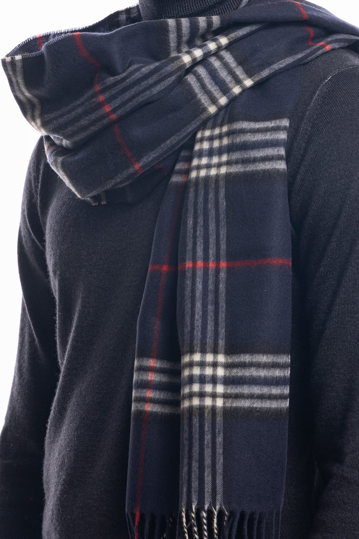 Sciarpa uomo invernale effetto lana cashmere navy blu fantasia quadri multicolor