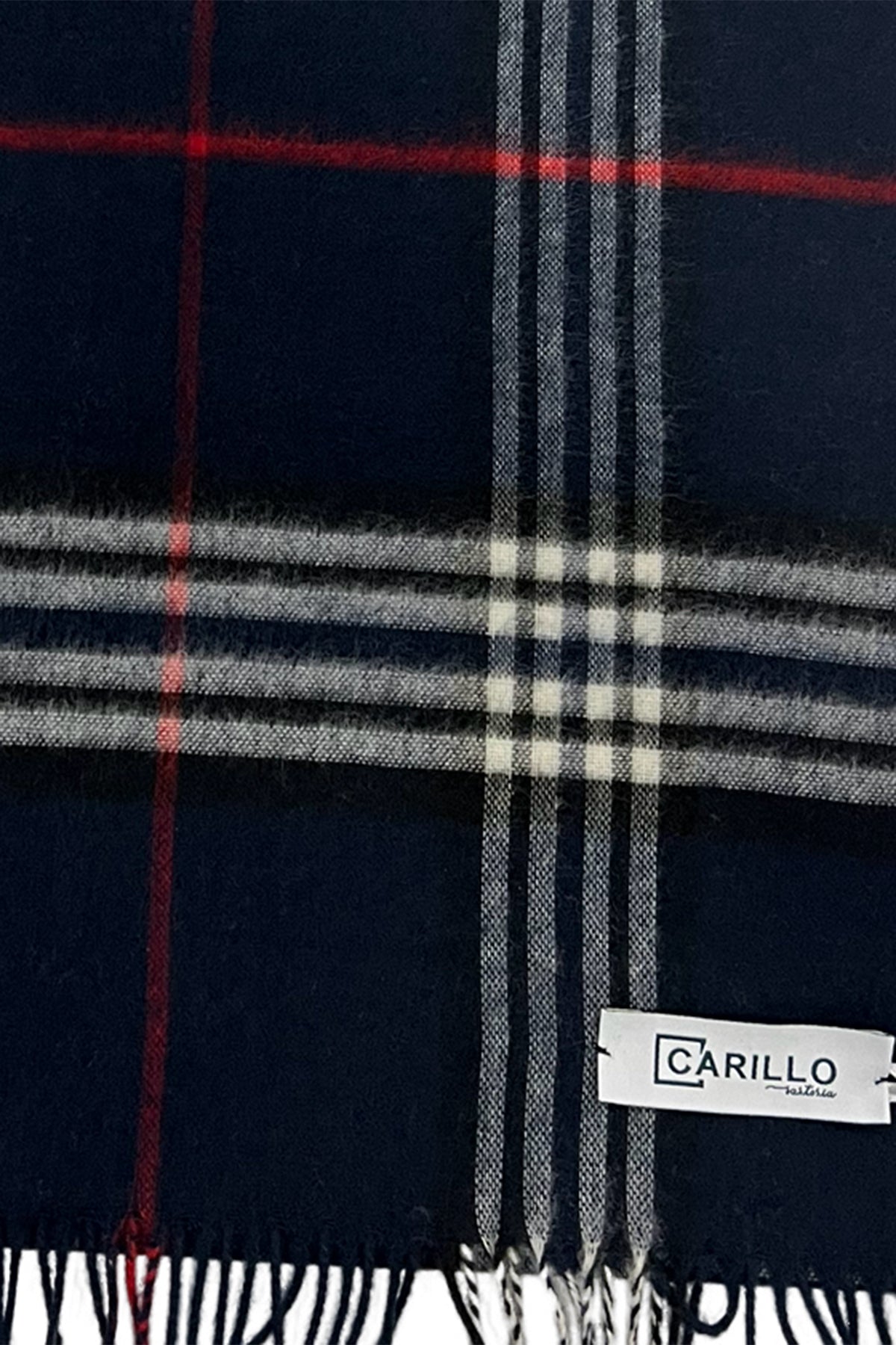 Sciarpa uomo invernale effetto lana cashmere navy blu fantasia quadri multicolor