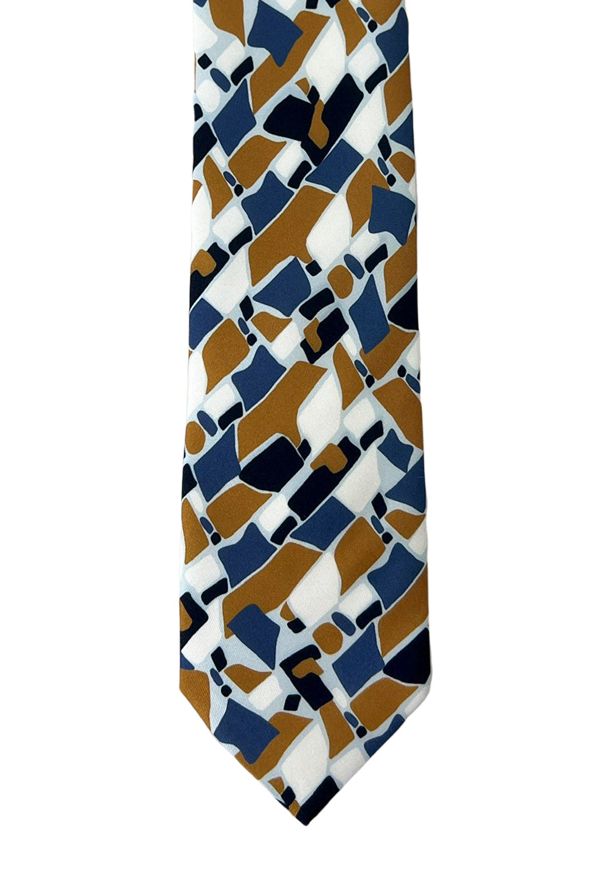 Cravatta uomo bluette fantasia multicolor bianca coccio e nera 9cm da cerimonia elegante pura seta