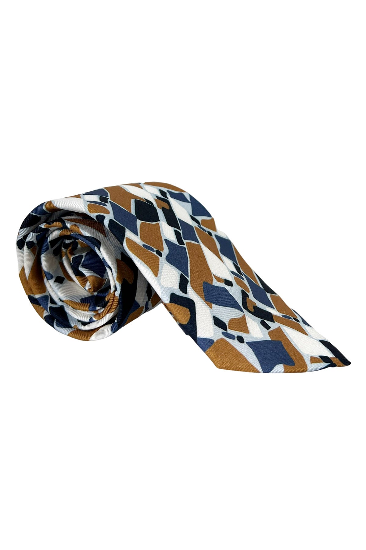 Cravatta uomo bluette fantasia multicolor bianca coccio e nera 9cm da cerimonia elegante pura seta