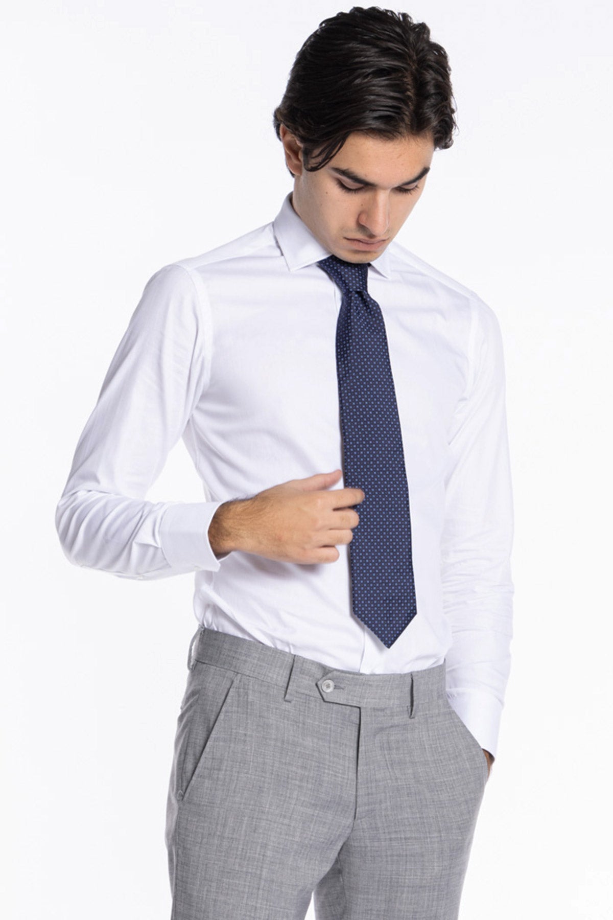 Camicia Uomo bianca slim Fit 100% cotone Tinta unita collo semi francese Monti Tessuti