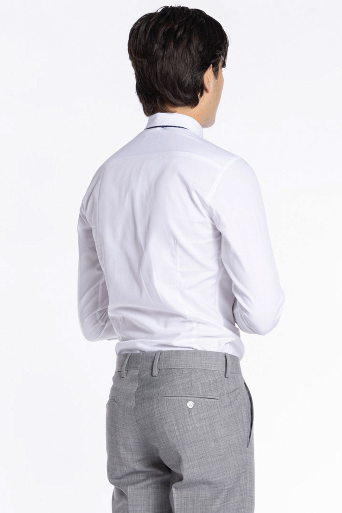 Camicia Uomo bianca slim Fit 100% cotone Tinta unita collo semi francese Monti Tessuti