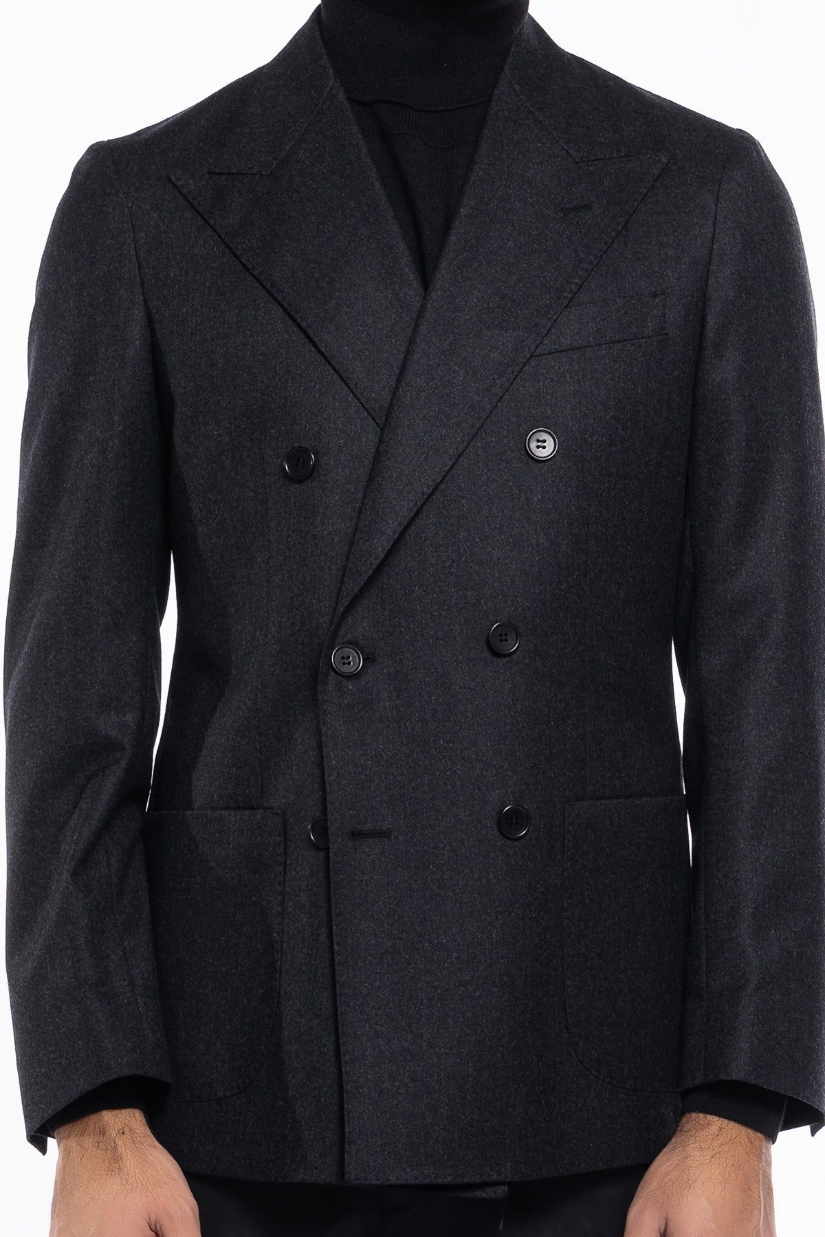 Giacca uomo Doppiopetto Grigio scuro in lana Flanella Vitale Barberis Canonico slim fit rever largo sartoriale