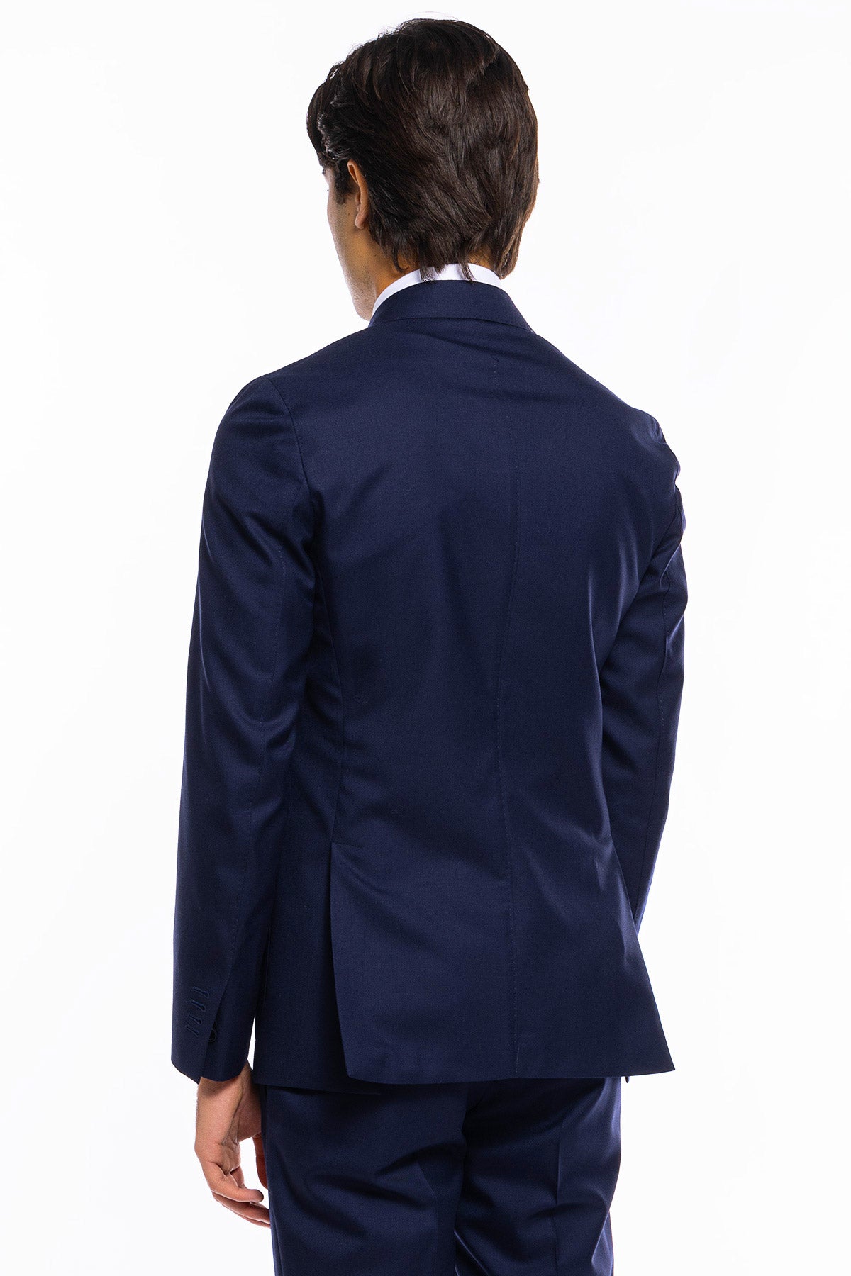 Giacca uomo doppiopetto Blu in fresco lana super 140's Holland & Sherry Rever a lancia e tasche a toppe