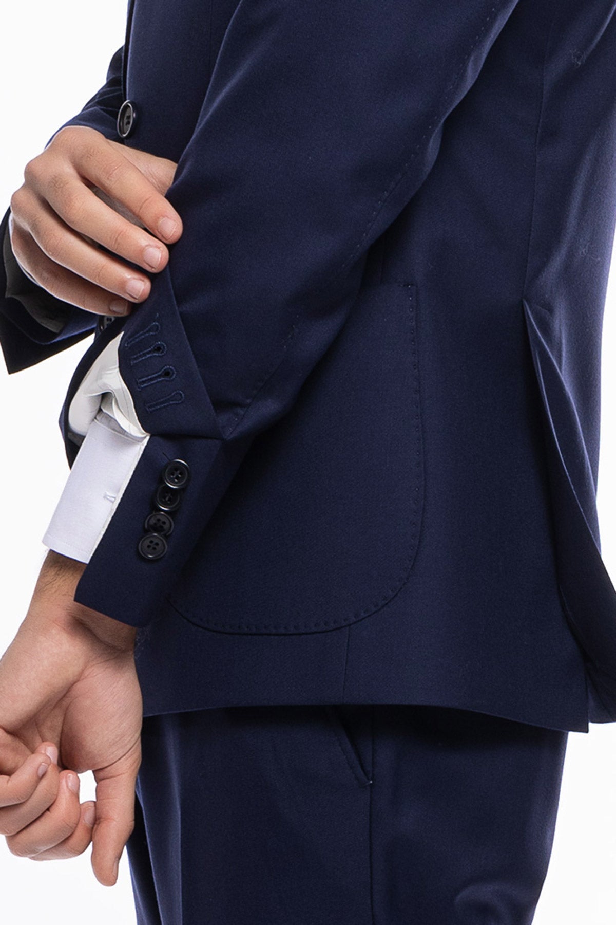 Giacca uomo doppiopetto Blu in fresco lana super 140's Holland & Sherry Rever a lancia e tasche a toppe