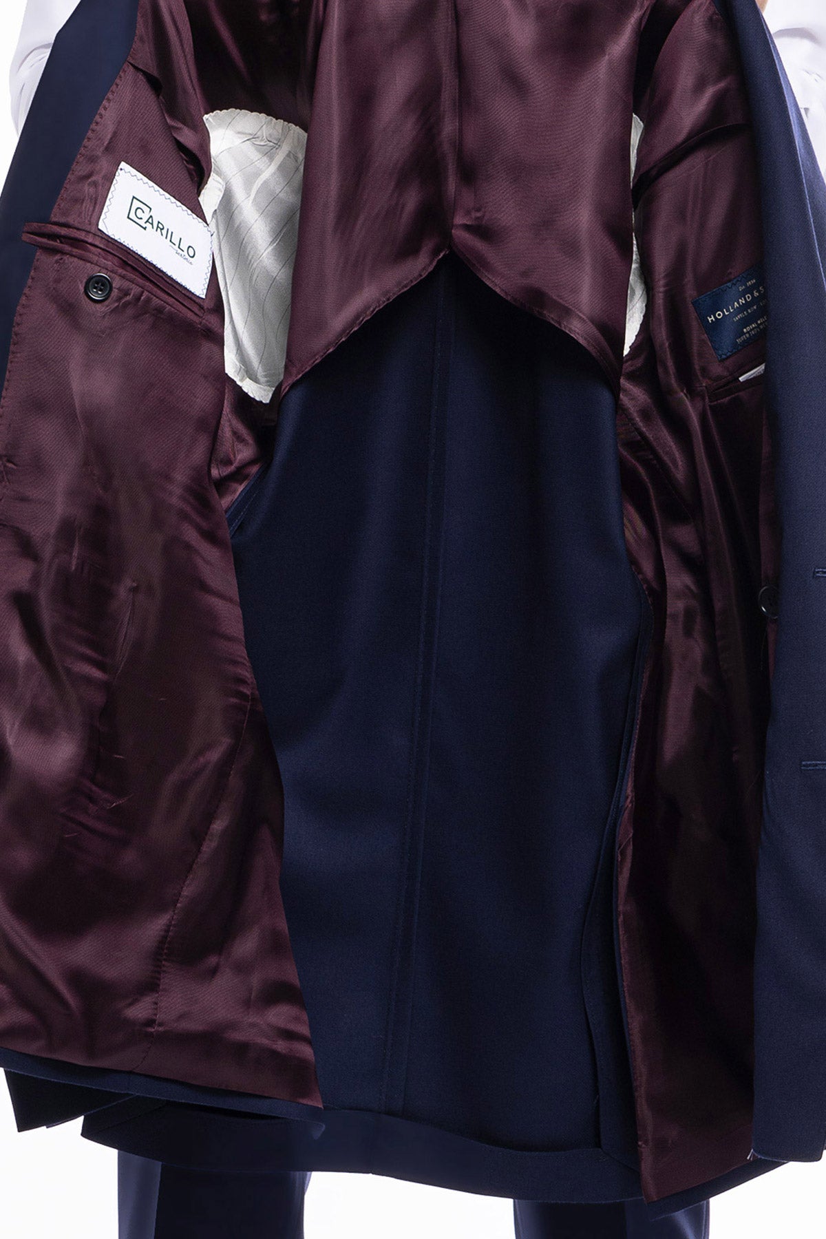 Giacca uomo doppiopetto Blu in fresco lana super 140's Holland & Sherry Rever a lancia e tasche a toppe