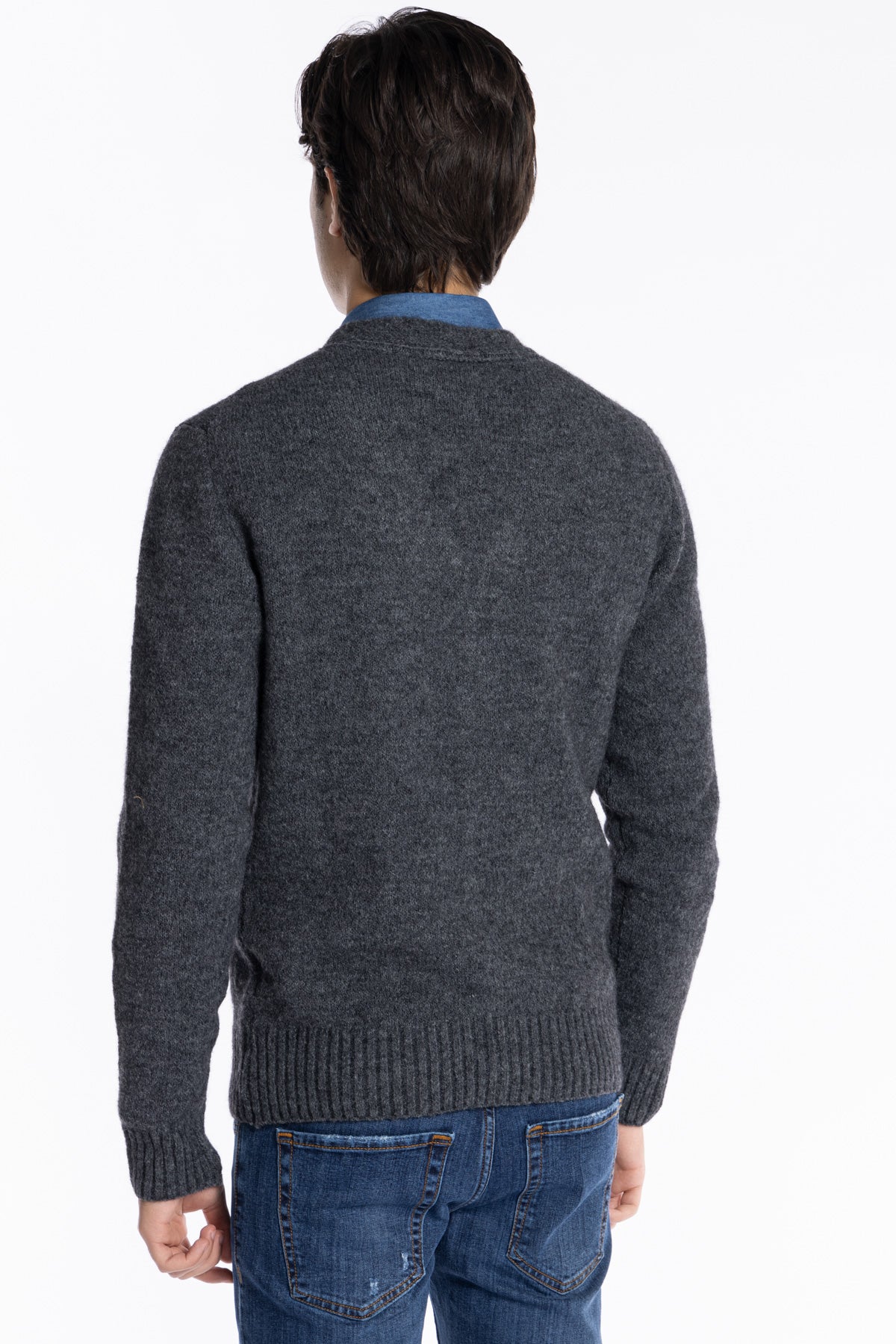 Cardigan da uomo in in lana mista grigio 6 bottoni maniche lunghe con taschini