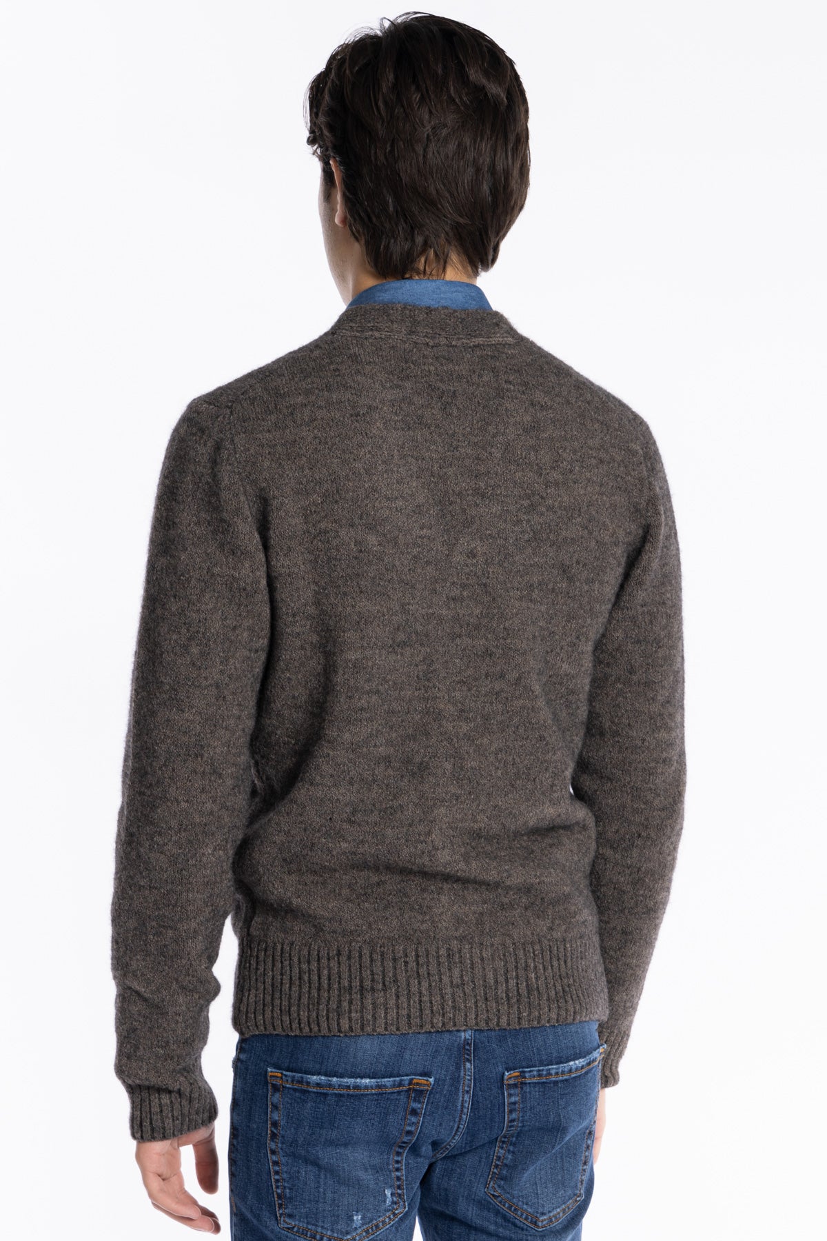 Cardigan da uomo in in lana mista marrone 6 bottoni maniche lunghe con taschini