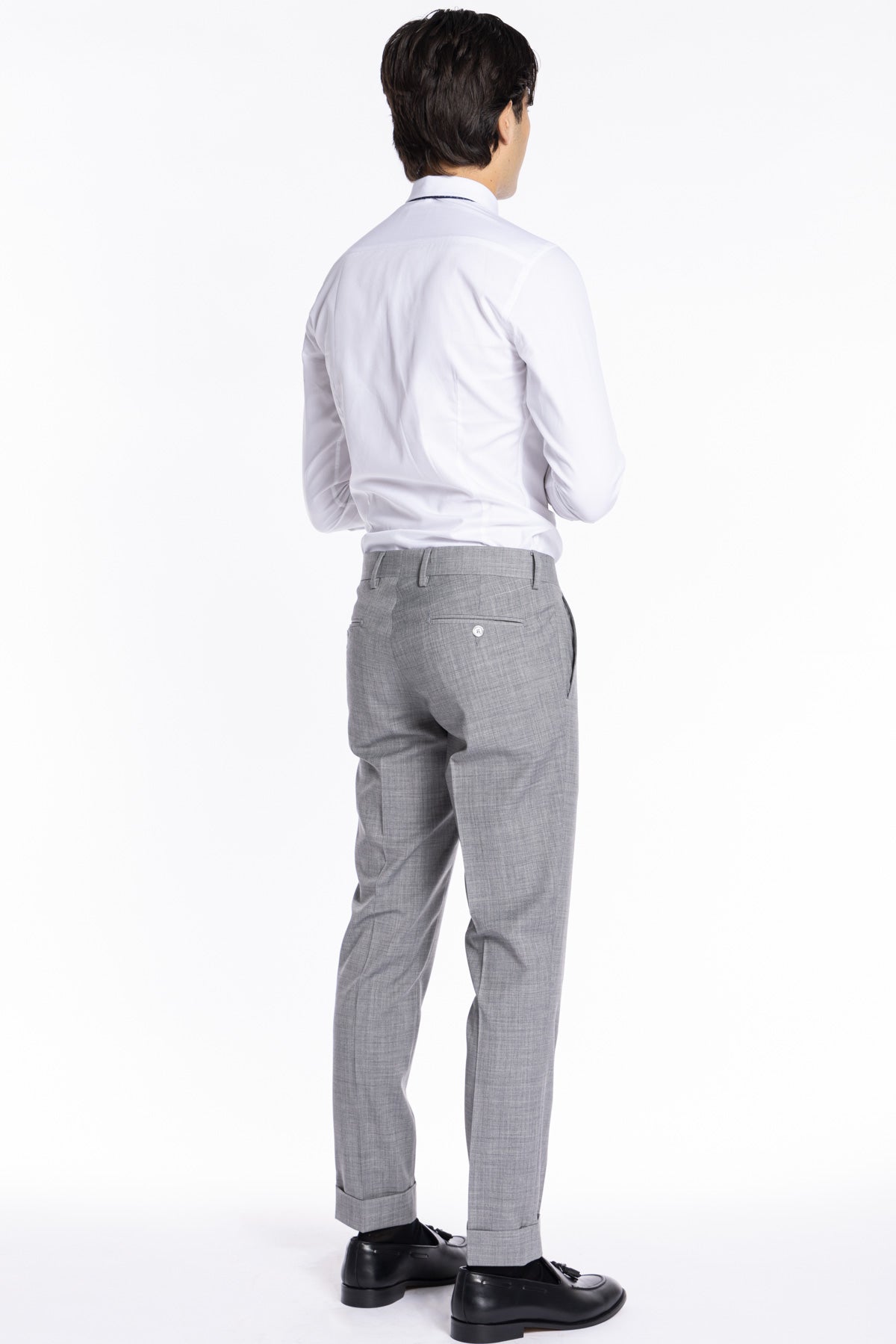 Pantalone uomo grigio chiaro effetto fresco lana slim fit con risvolto di 5cm