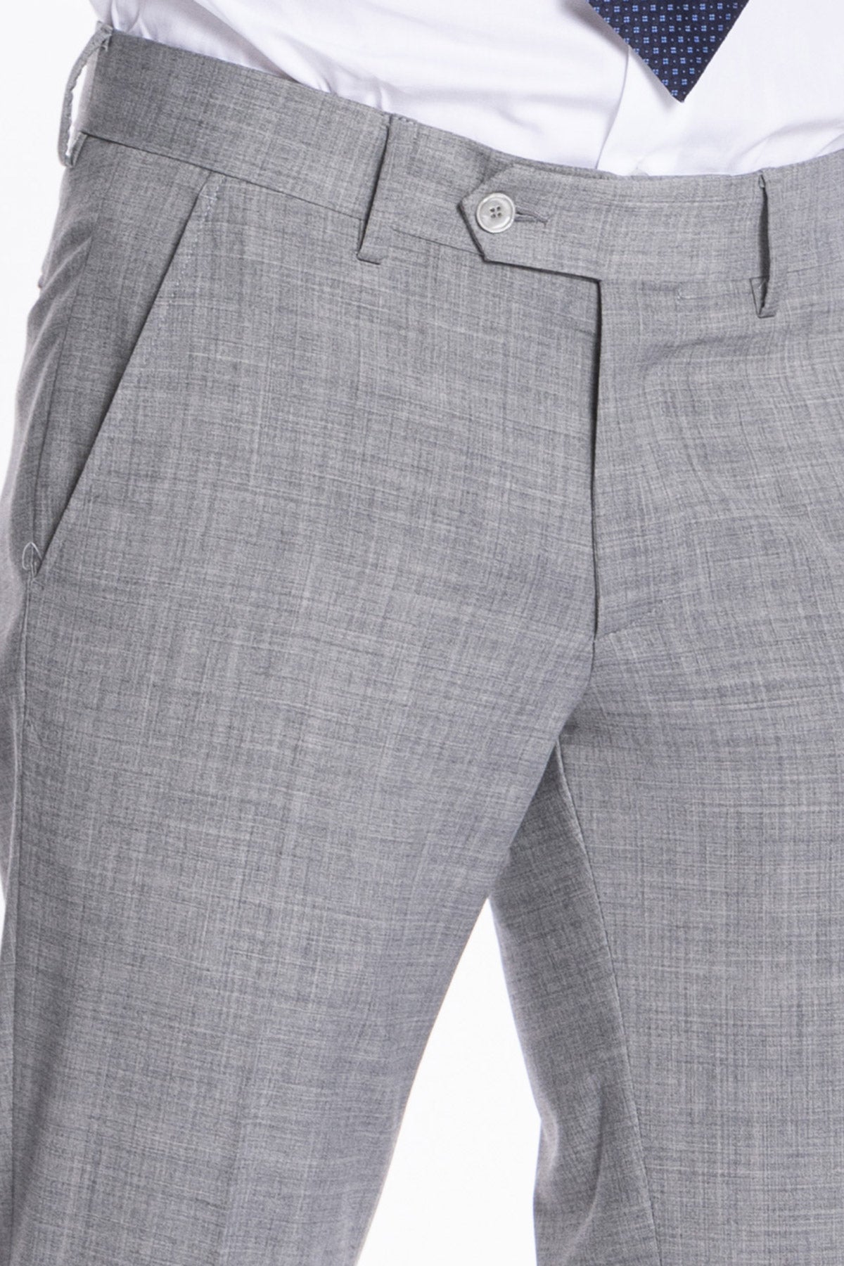 Pantalone uomo grigio chiaro effetto fresco lana slim fit con risvolto di 5cm