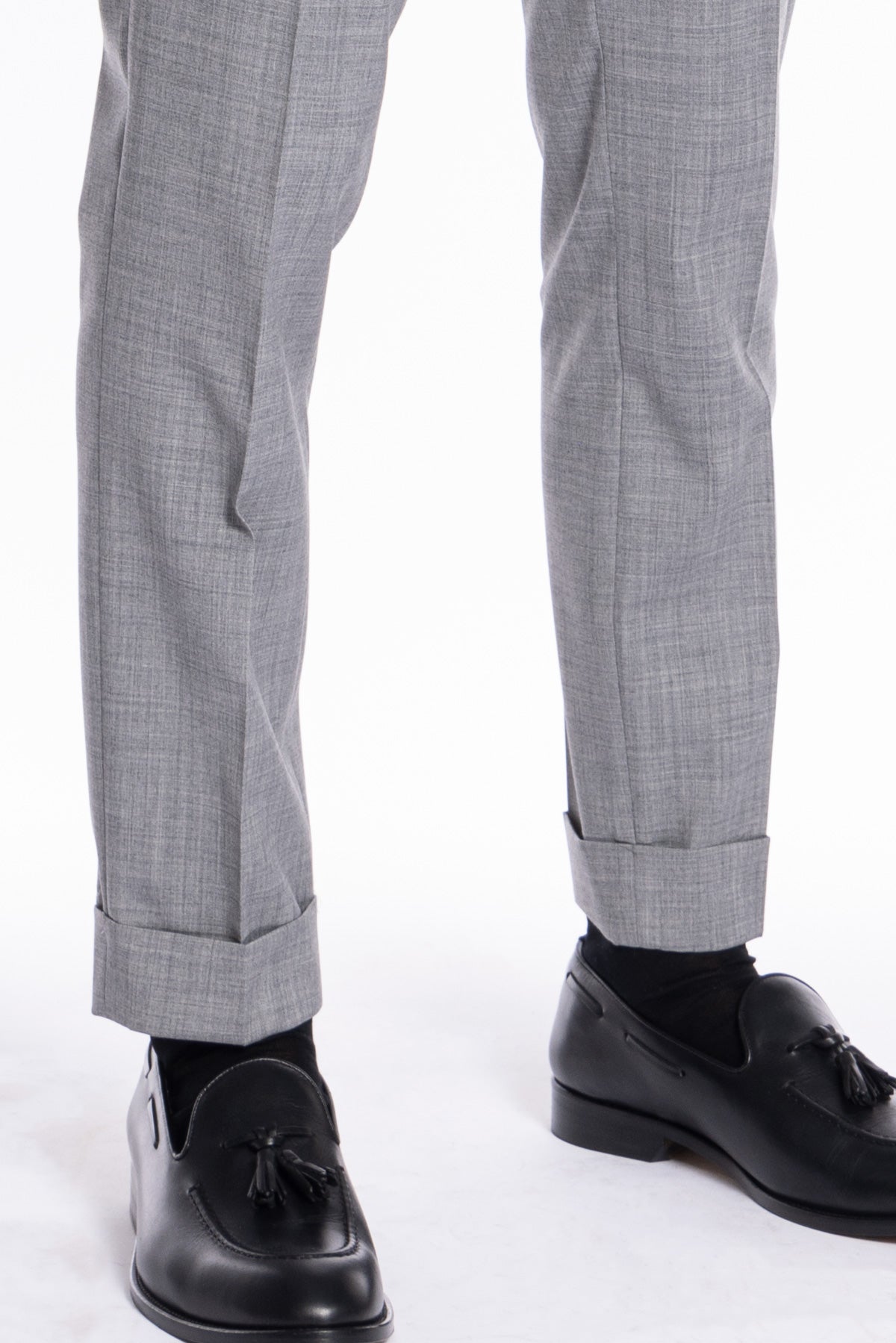 Pantalone uomo grigio chiaro effetto fresco lana slim fit con risvolto di 5cm