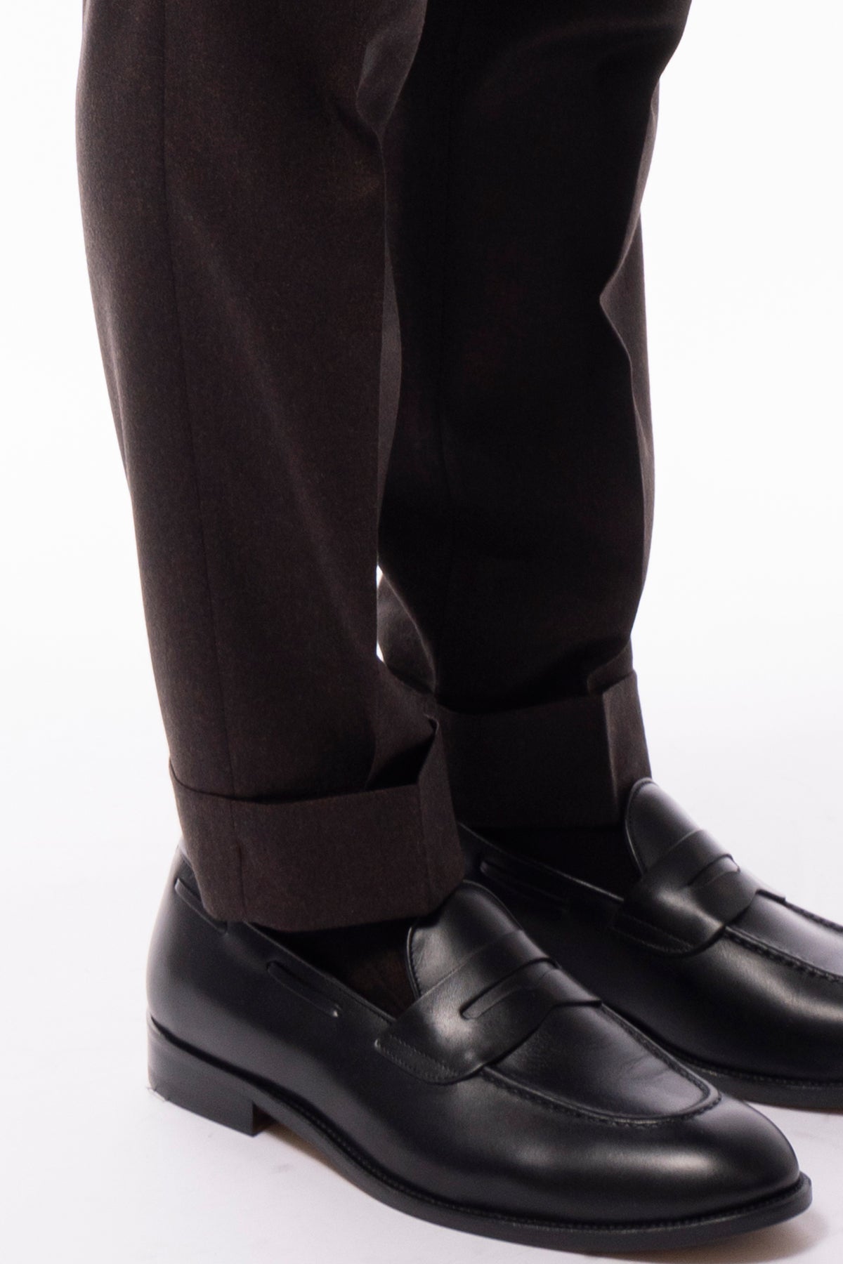 Pantalone uomo marrone vita alta tasca america in lana flanella con pinces e fibbie laterali Vitale Barberis Canonico