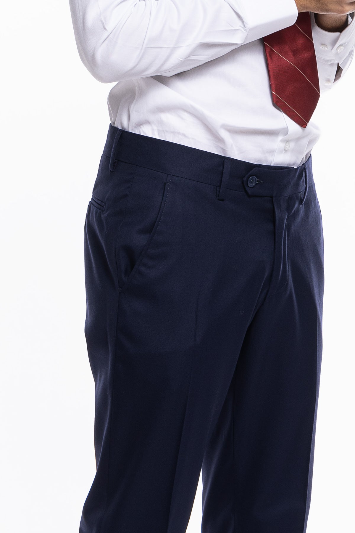 Pantalone uomo navy blu tasca america in fresco lana super 140's holland e sherry slim fit con risvolto di 5cm