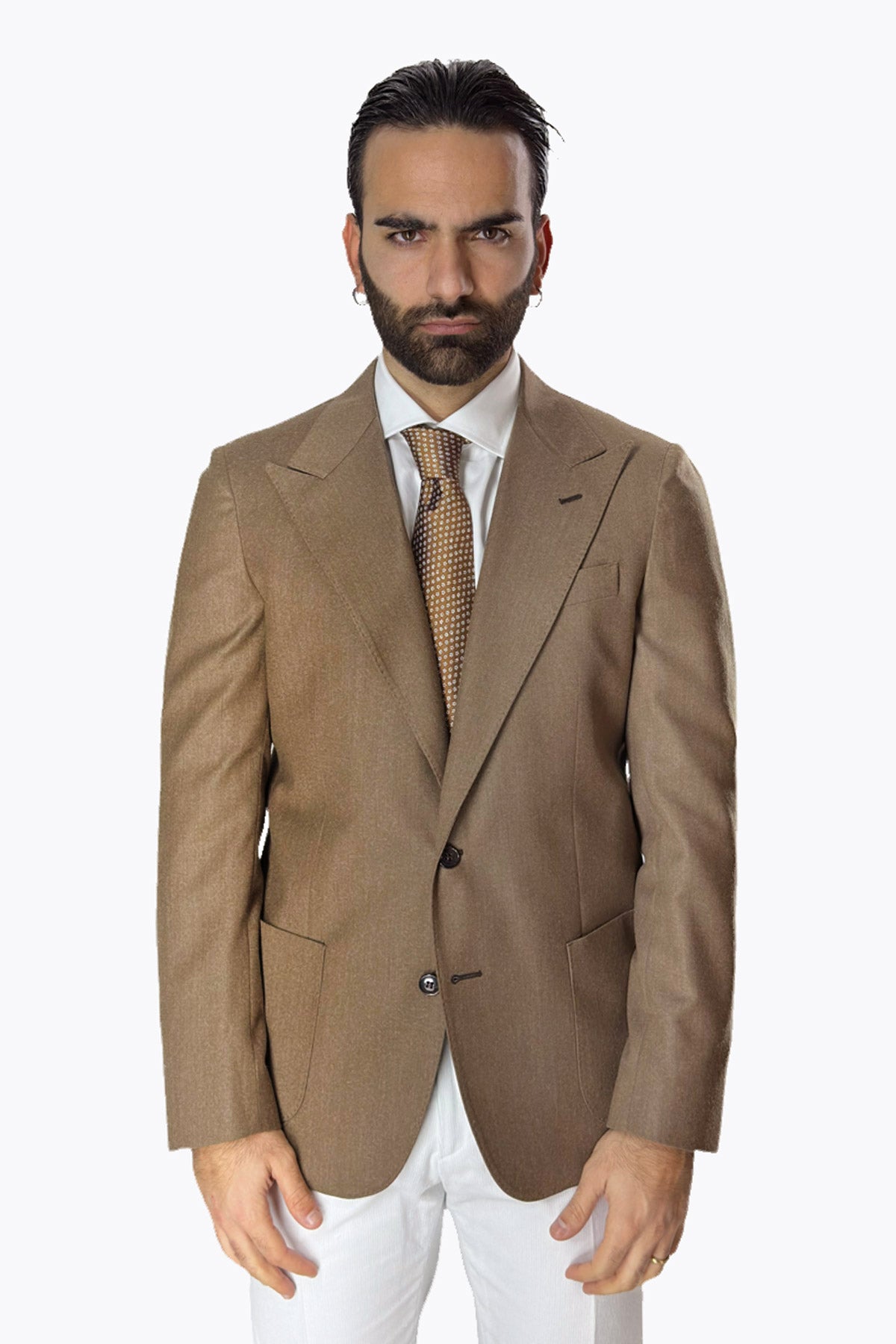 Giacca uomo Monopetto Fango in lana e Cashmere Rever a lancia Bristol Tessuti Napoli