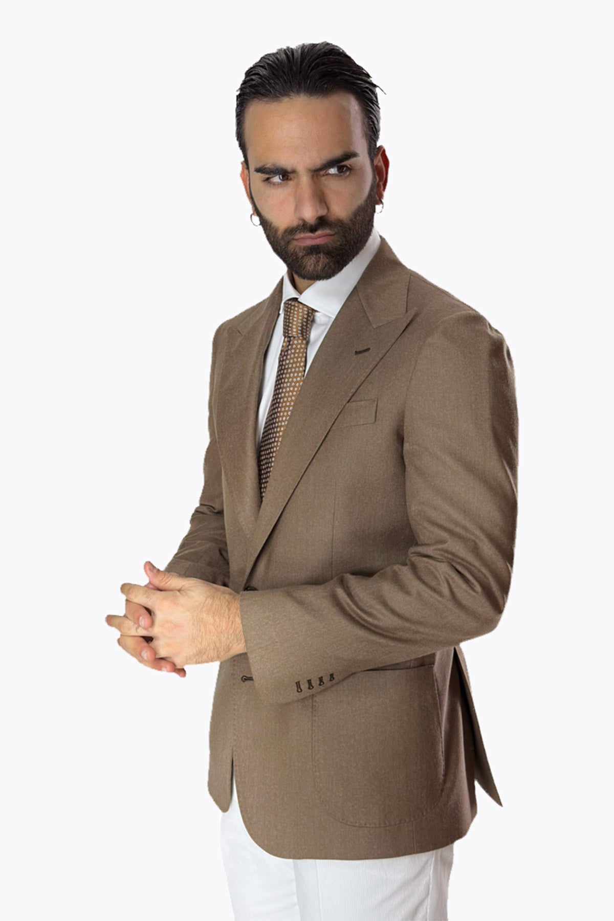 Giacca uomo Monopetto Fango in lana e Cashmere Rever a lancia Bristol Tessuti Napoli