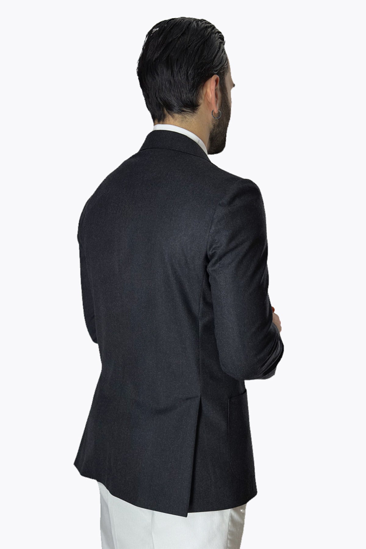 Giacca uomo Monopetto Grigio scuro in lana Flanella Vitale Barberis Canonico slim fit rever largo sartoriale