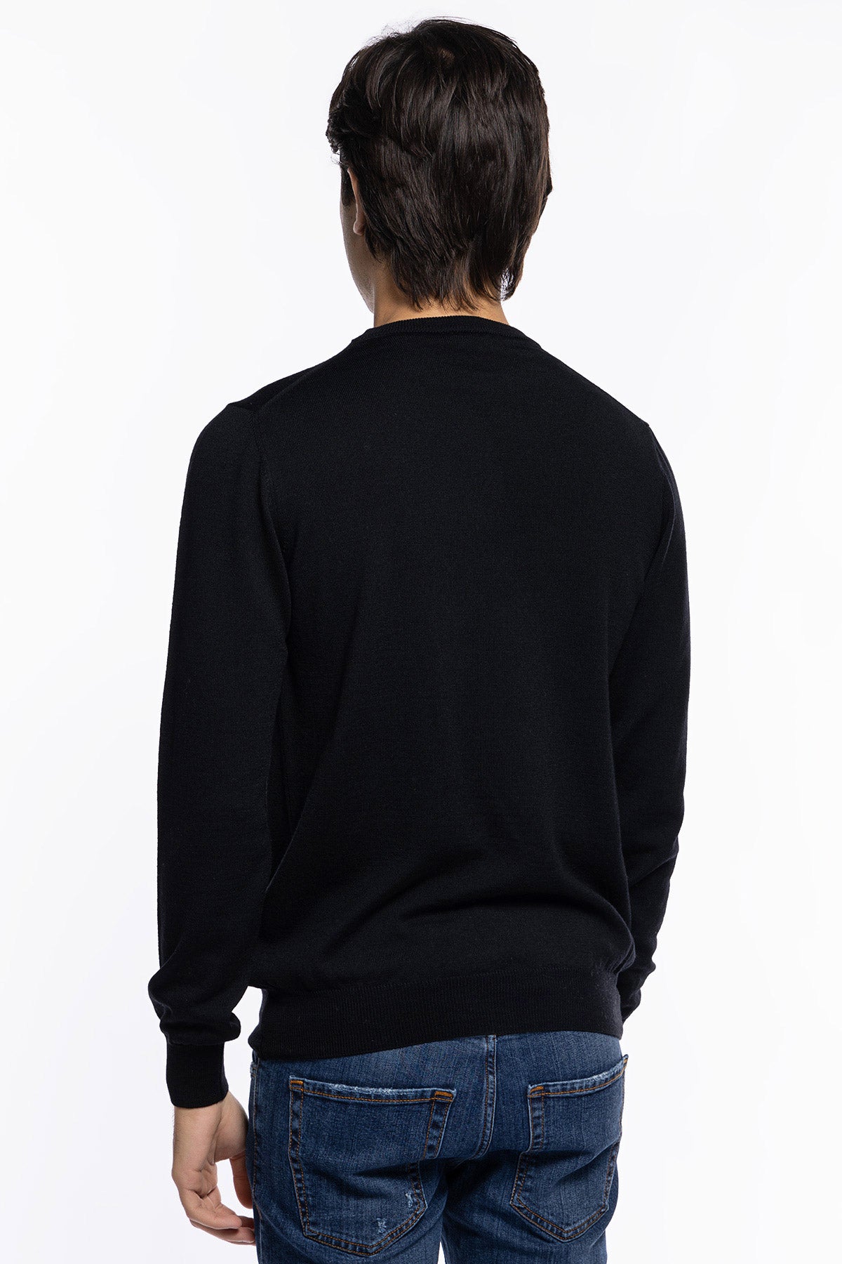 Maglioncino girocollo uomo nero 100% lana merinos slim fit made in Italy
