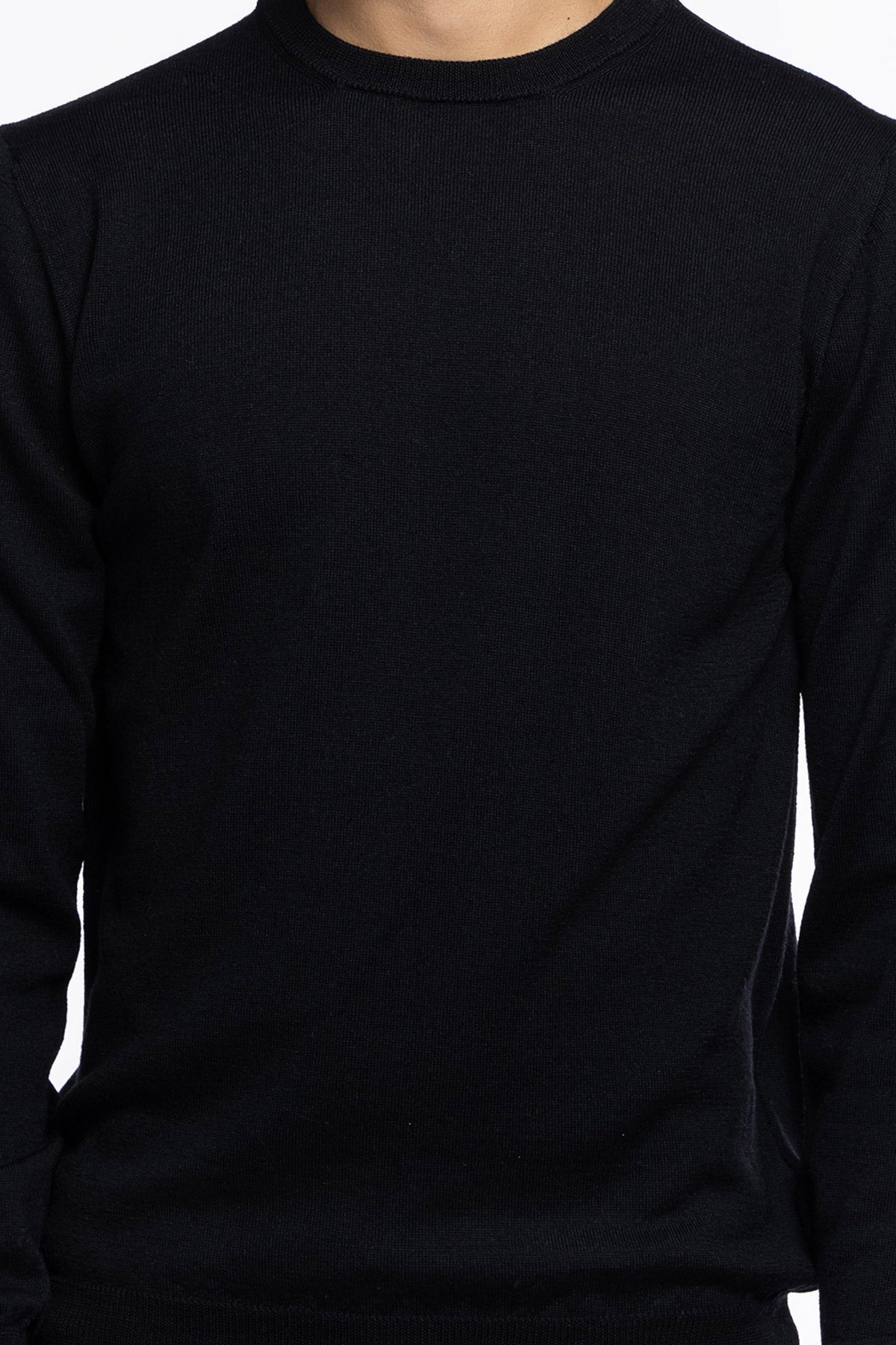 Maglioncino girocollo uomo nero 100% lana merinos slim fit made in Italy