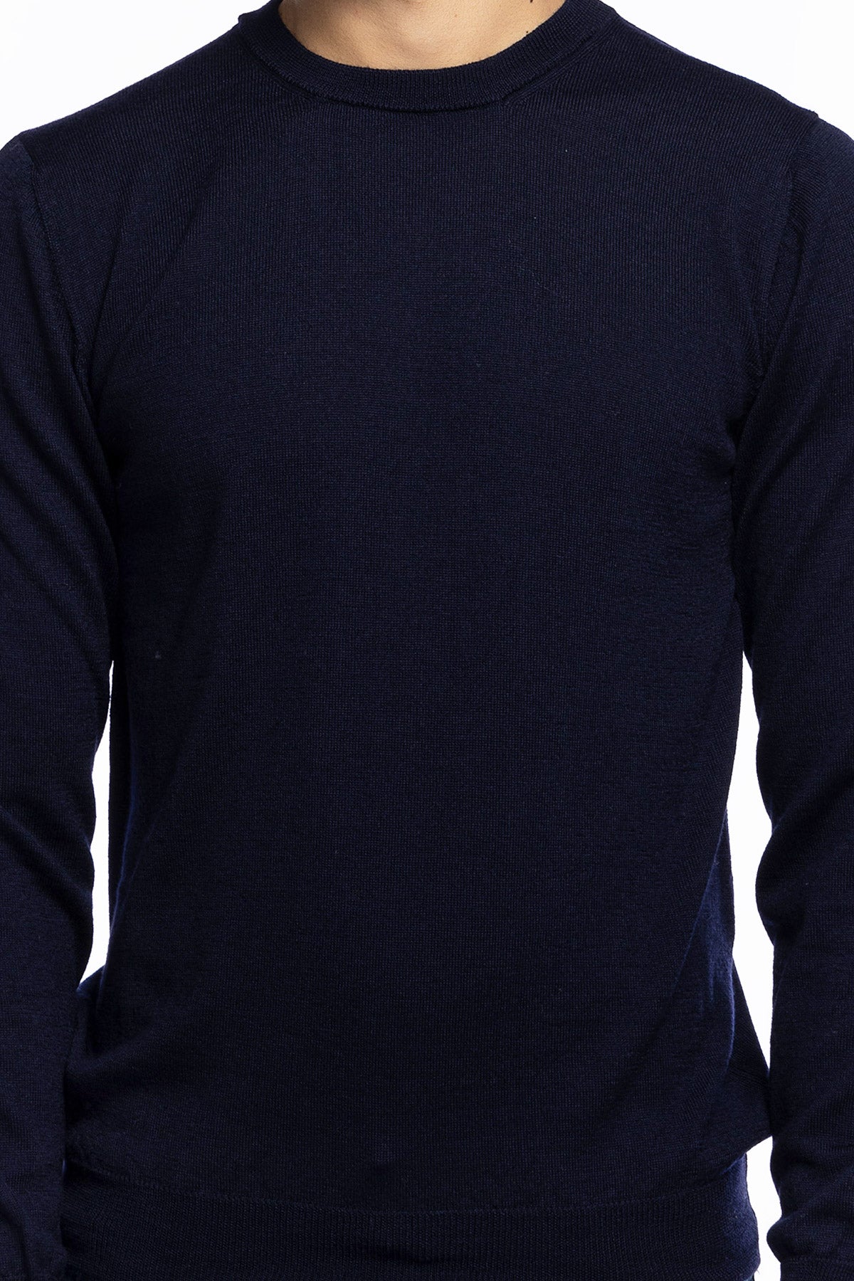 Maglioncino girocollo uomo Blu 100% lana merinos slim fit made in Italy