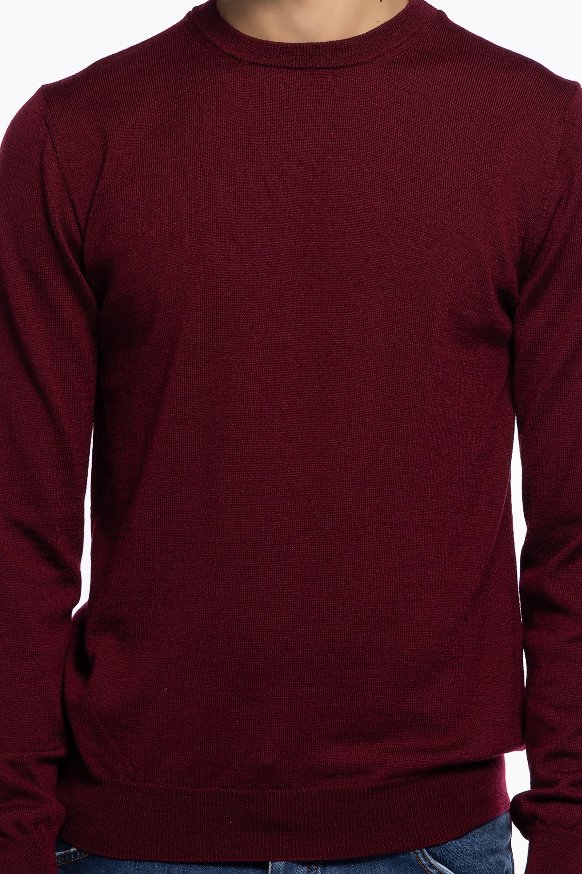 Maglioncino girocollo uomo bordeaux 100% lana merinos slim fit made in Italy