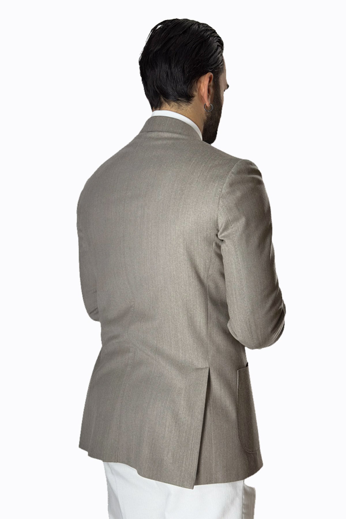 Giacca uomo Monopetto Beige in lana e Cashmere Rever a lancia Bristol Tessuti Napoli