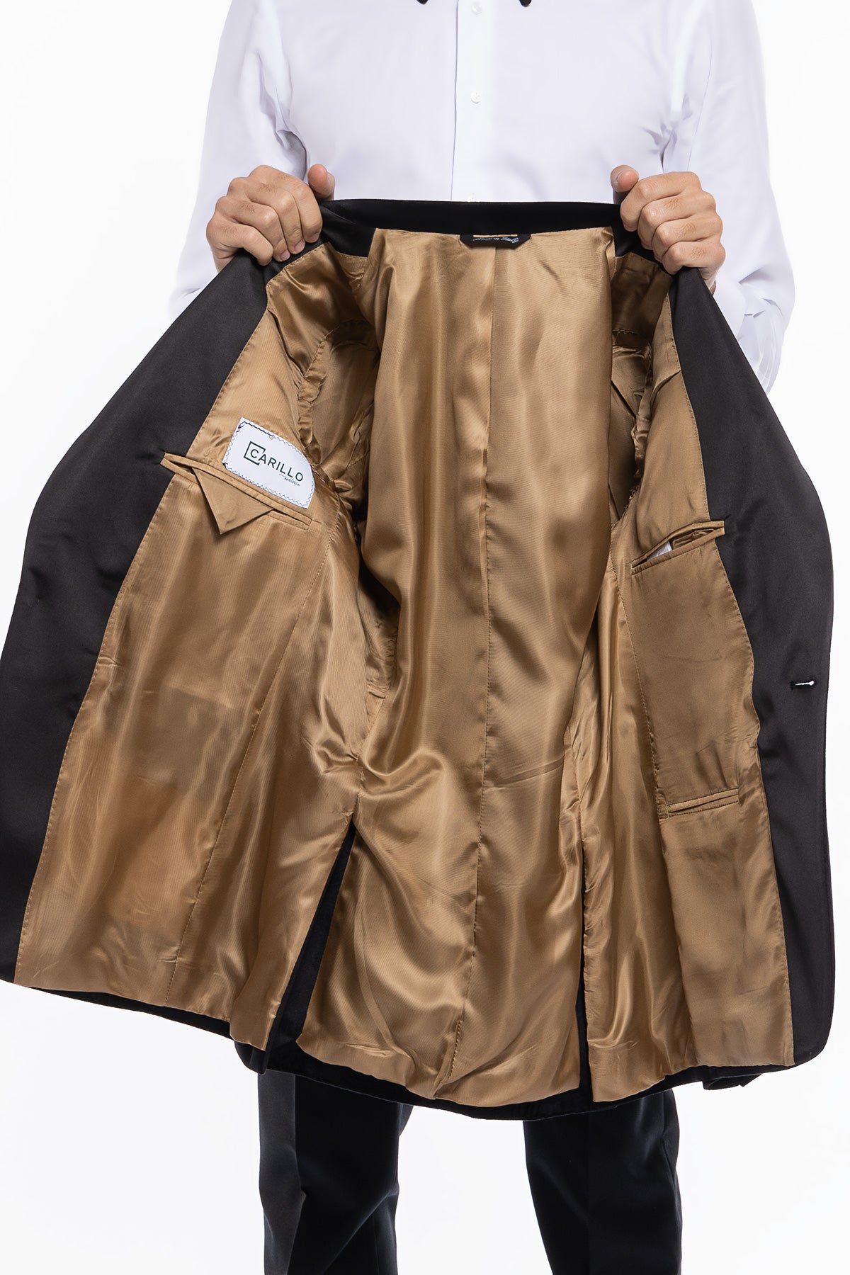 Giacca uomo Monopetto nera in velluto liscio con rever in raso nero sartoriale slim fit