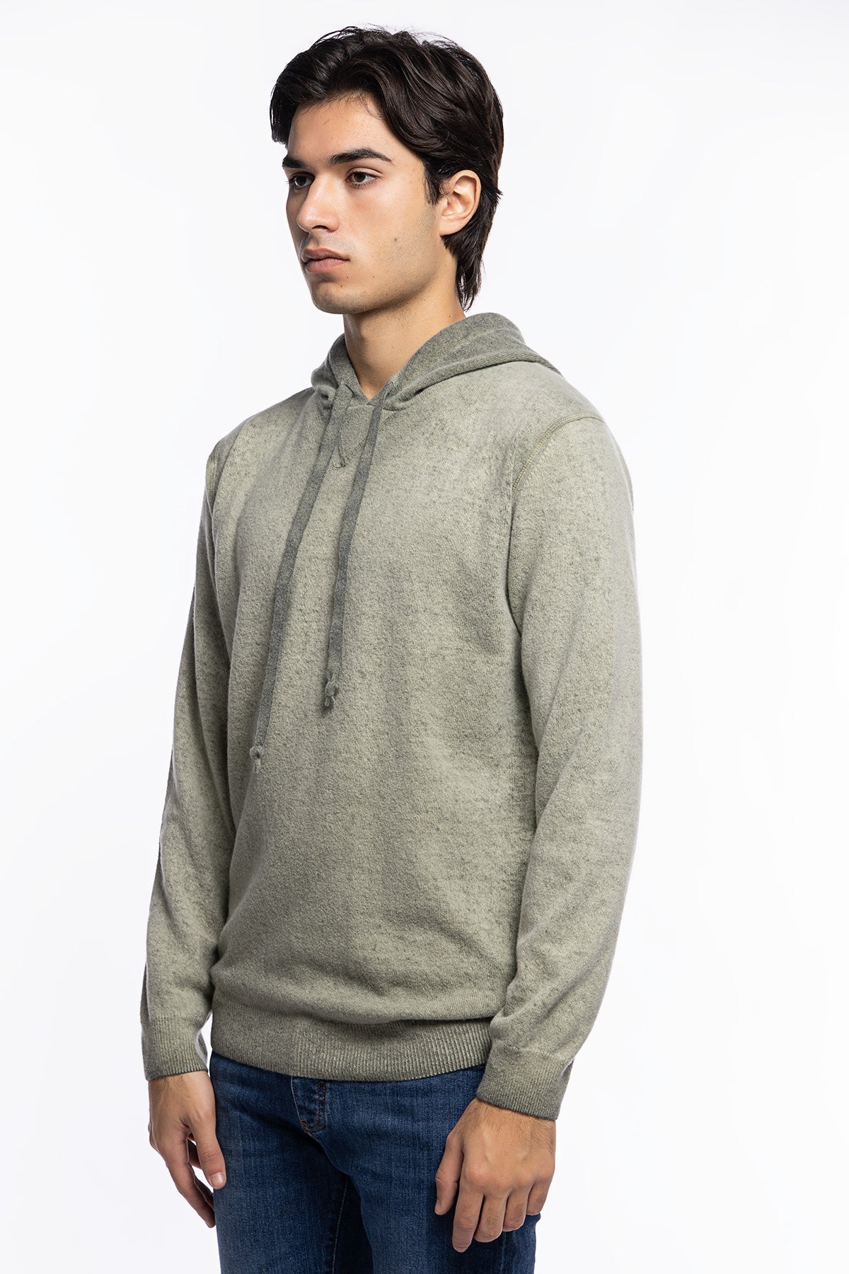 Felpa da uomo con cappuccio Verde in lana e cashmere made in italy