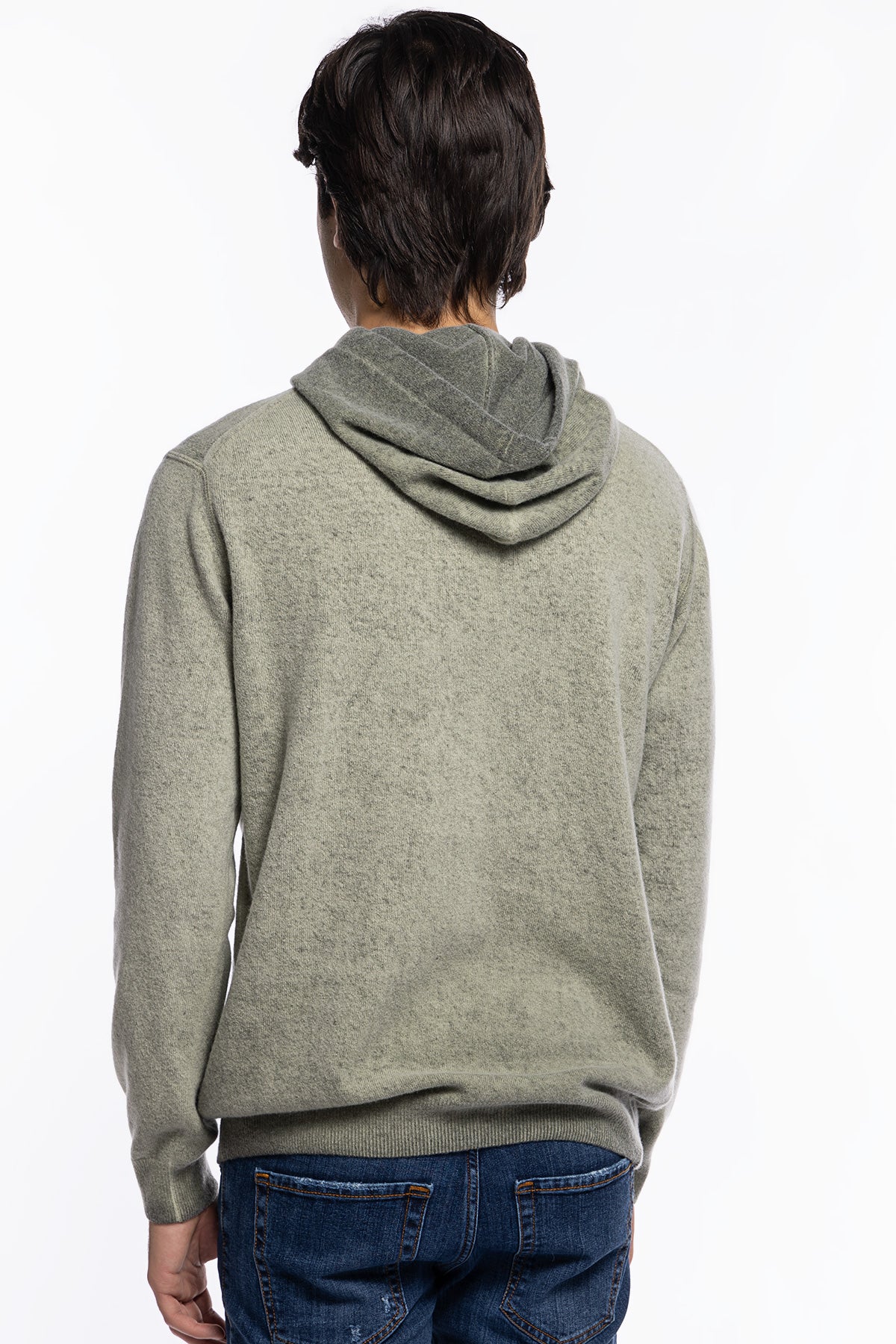 Felpa da uomo con cappuccio Verde in lana e cashmere made in italy