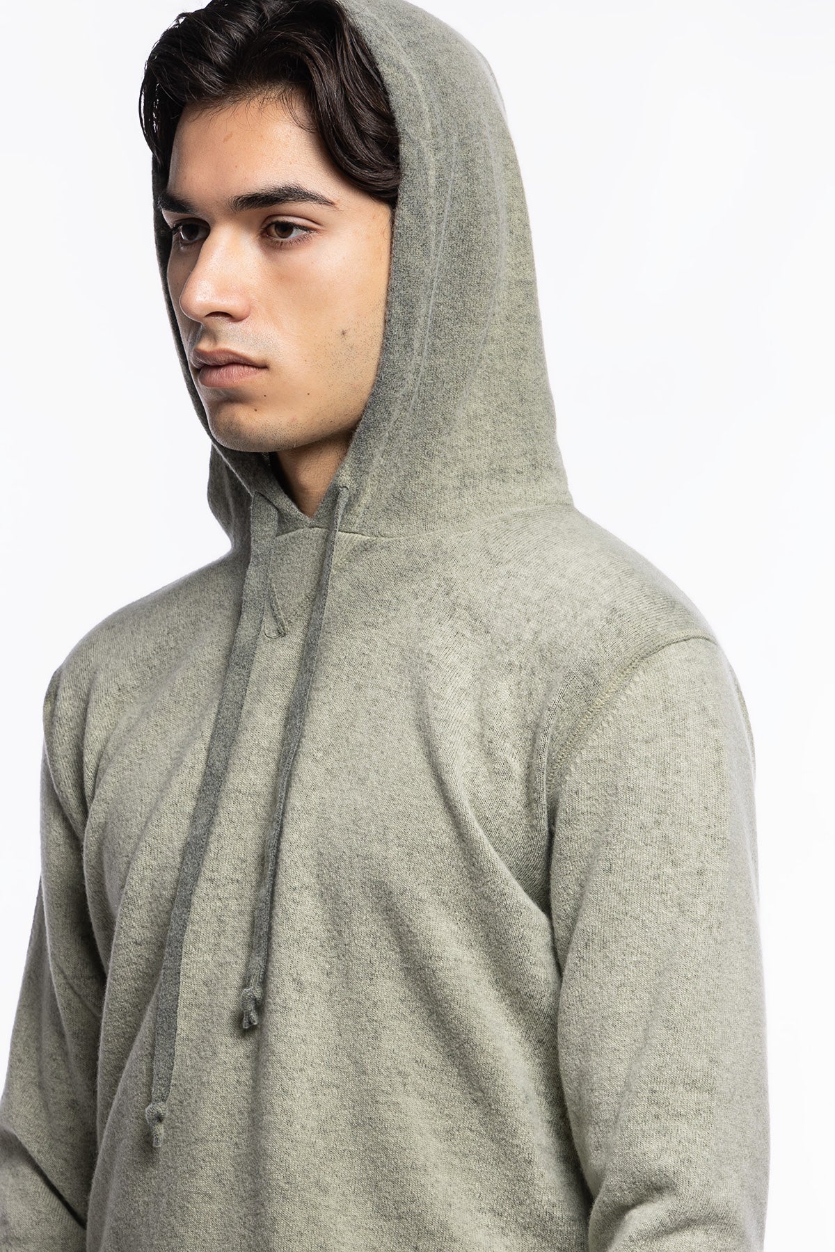 Felpa da uomo con cappuccio Verde in lana e cashmere made in italy