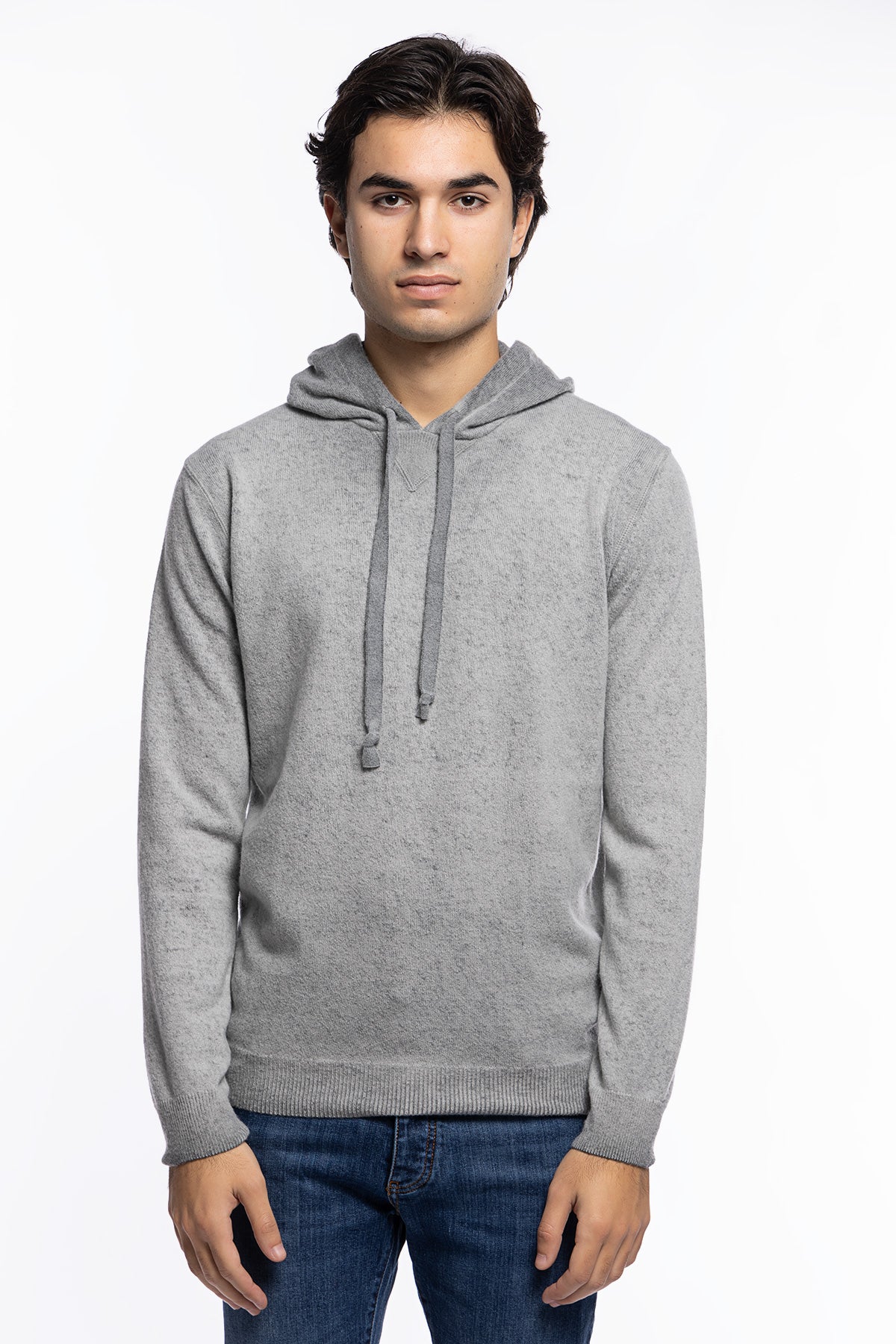 Felpa da uomo con cappuccio grigia in lana e cashmere made in italy