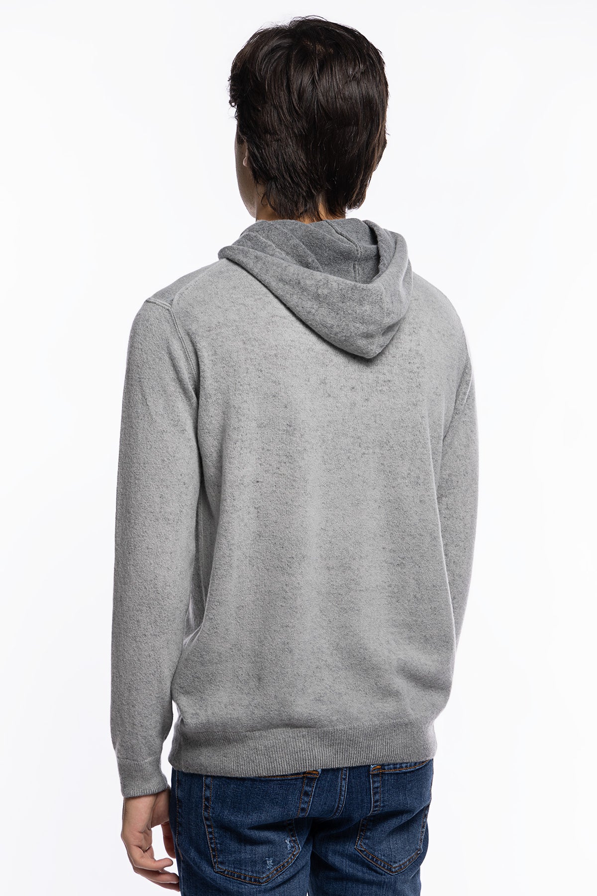 Felpa da uomo con cappuccio grigia in lana e cashmere made in italy
