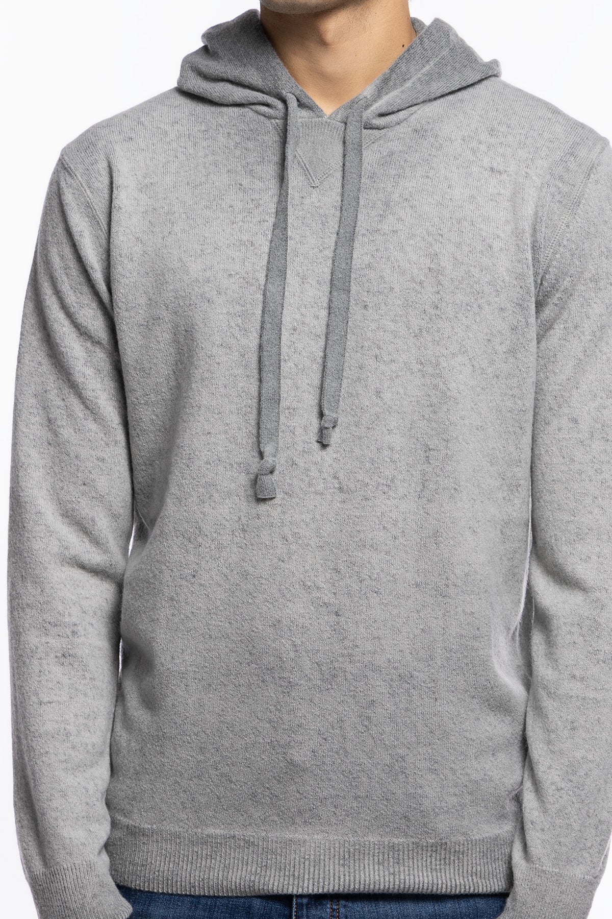 Felpa da uomo con cappuccio grigia in lana e cashmere made in italy