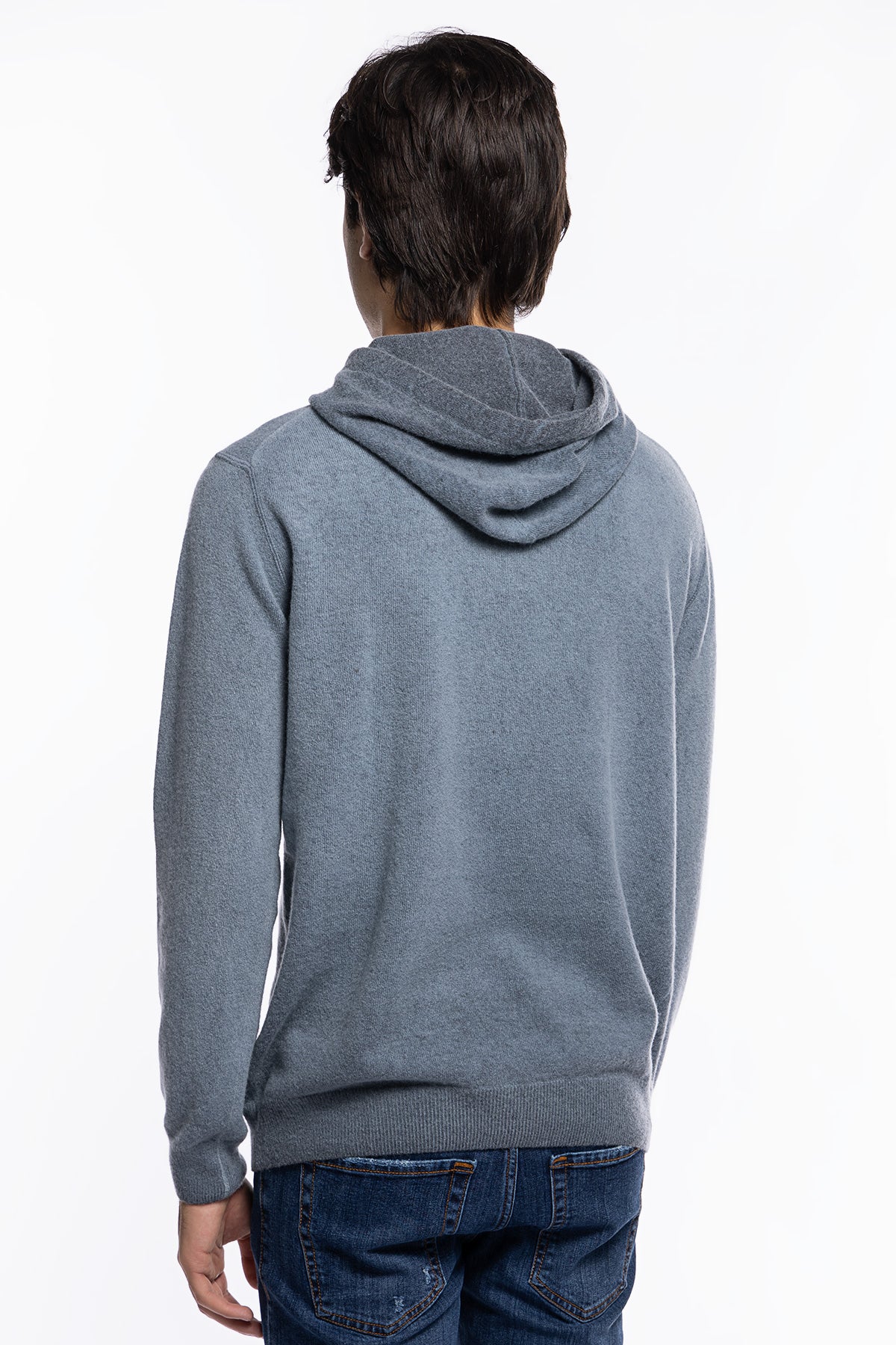 Felpa da uomo con cappuccio celeste in lana e cashmere made in italy