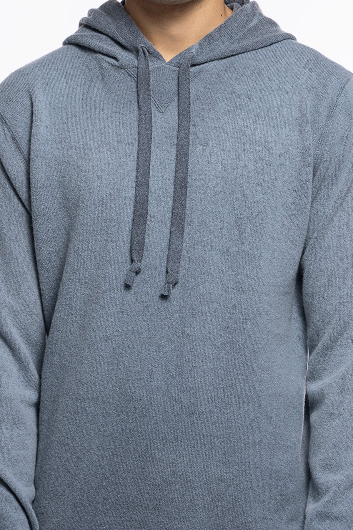 Felpa da uomo con cappuccio celeste in lana e cashmere made in italy