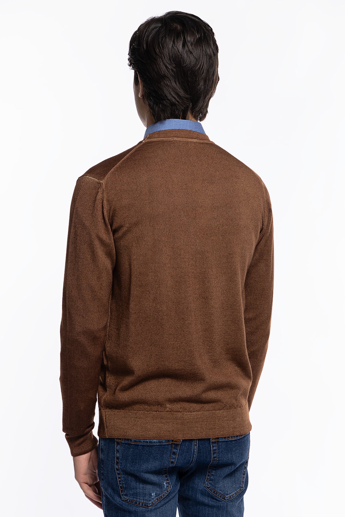 Cardigan uomo Marrone in lana merinos 100% stone wash slim fit made in Italy